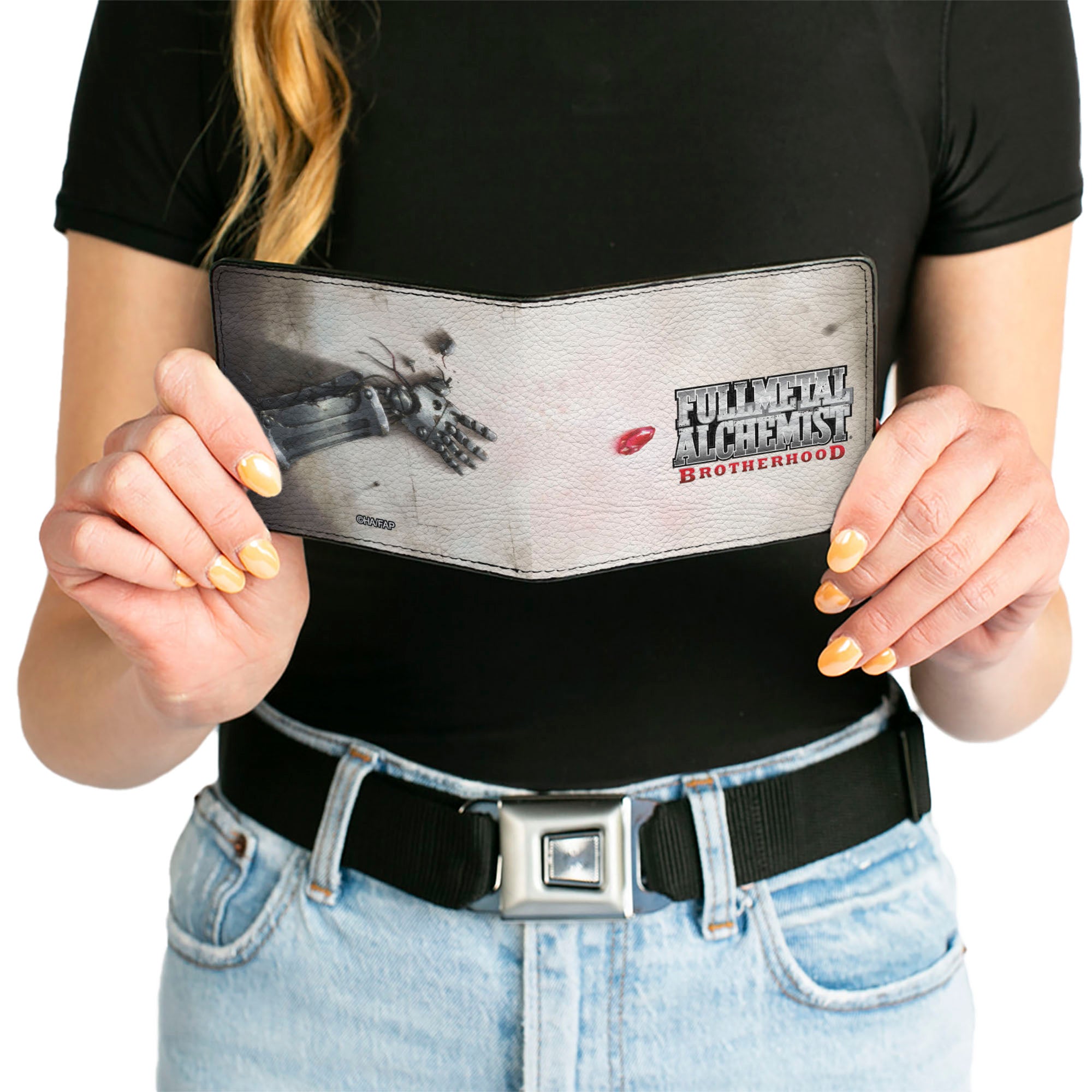 Bi-Fold Wallet - FULLMETAL ALCHEMIST BROTHERHOOD Edward Elric's Automail Arm and Title Logo Beige Bi-Fold Wallets Fullmetal Alchemist