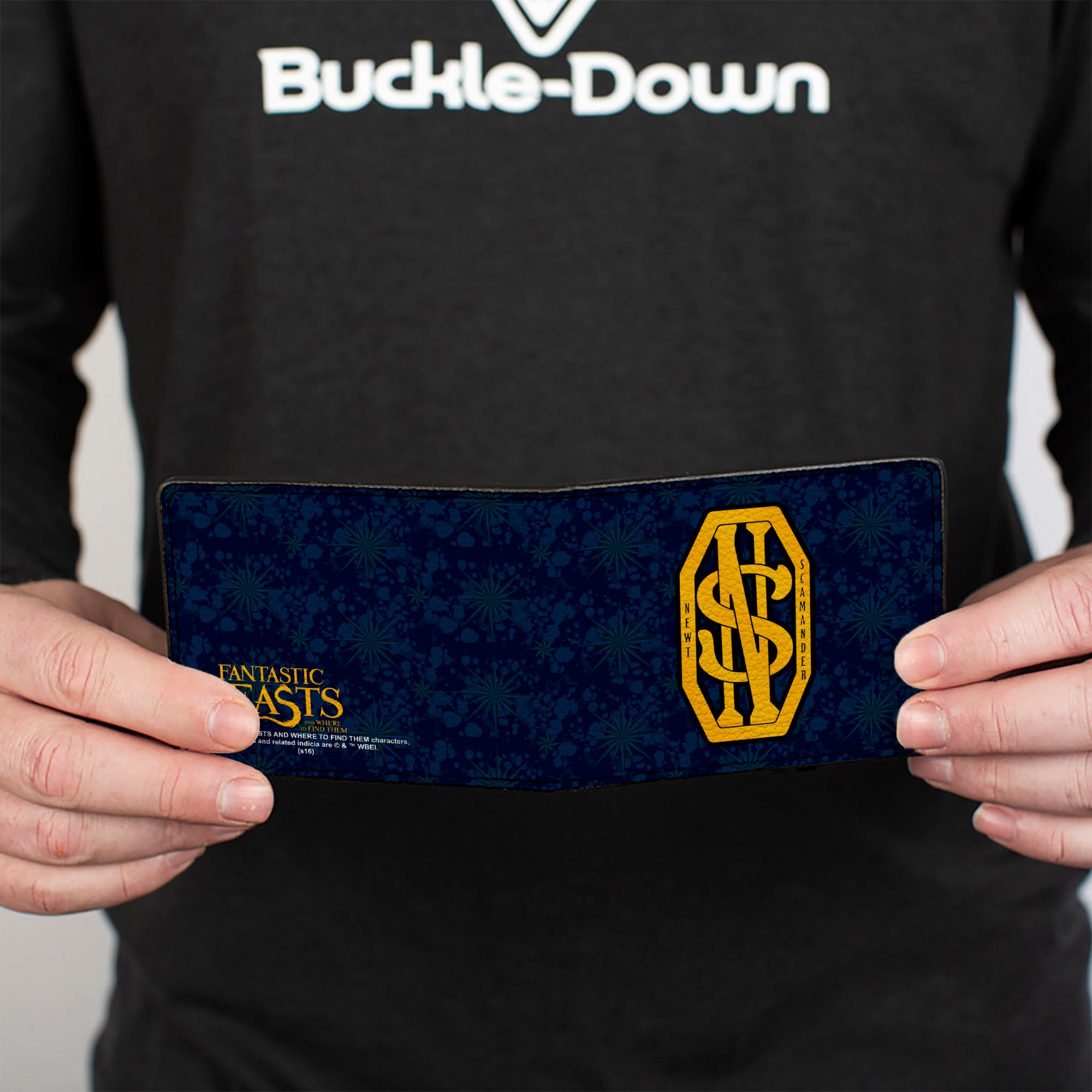 Bi-Fold Wallet - NEWT SCAMANDER NS Monogram + FBAWTFT Logo Blues Gold Bi-Fold Wallets Fantastic Beasts and Where to Find Them