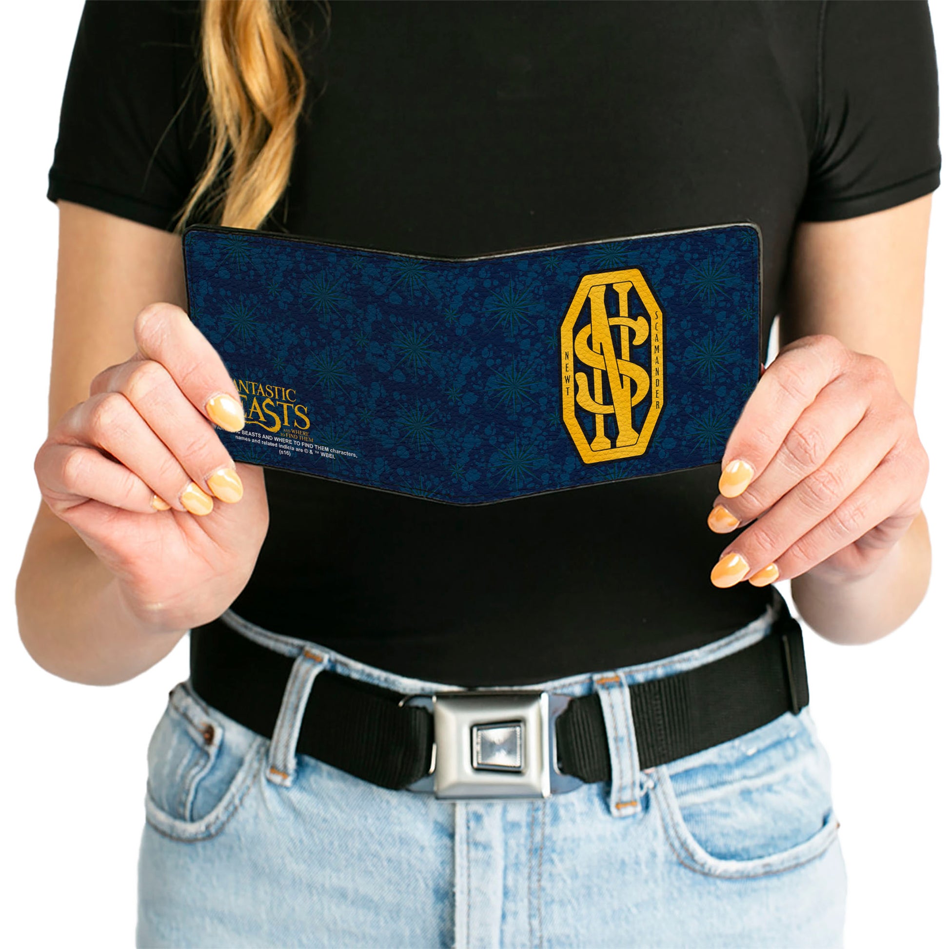 Bi-Fold Wallet - NEWT SCAMANDER NS Monogram + FBAWTFT Logo Blues Gold Bi-Fold Wallets Fantastic Beasts and Where to Find Them