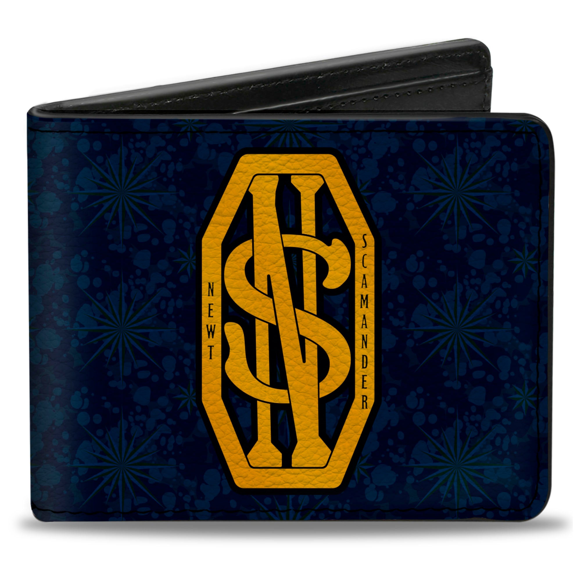 Bi-Fold Wallet - NEWT SCAMANDER NS Monogram + FBAWTFT Logo Blues Gold Bi-Fold Wallets Fantastic Beasts and Where to Find Them