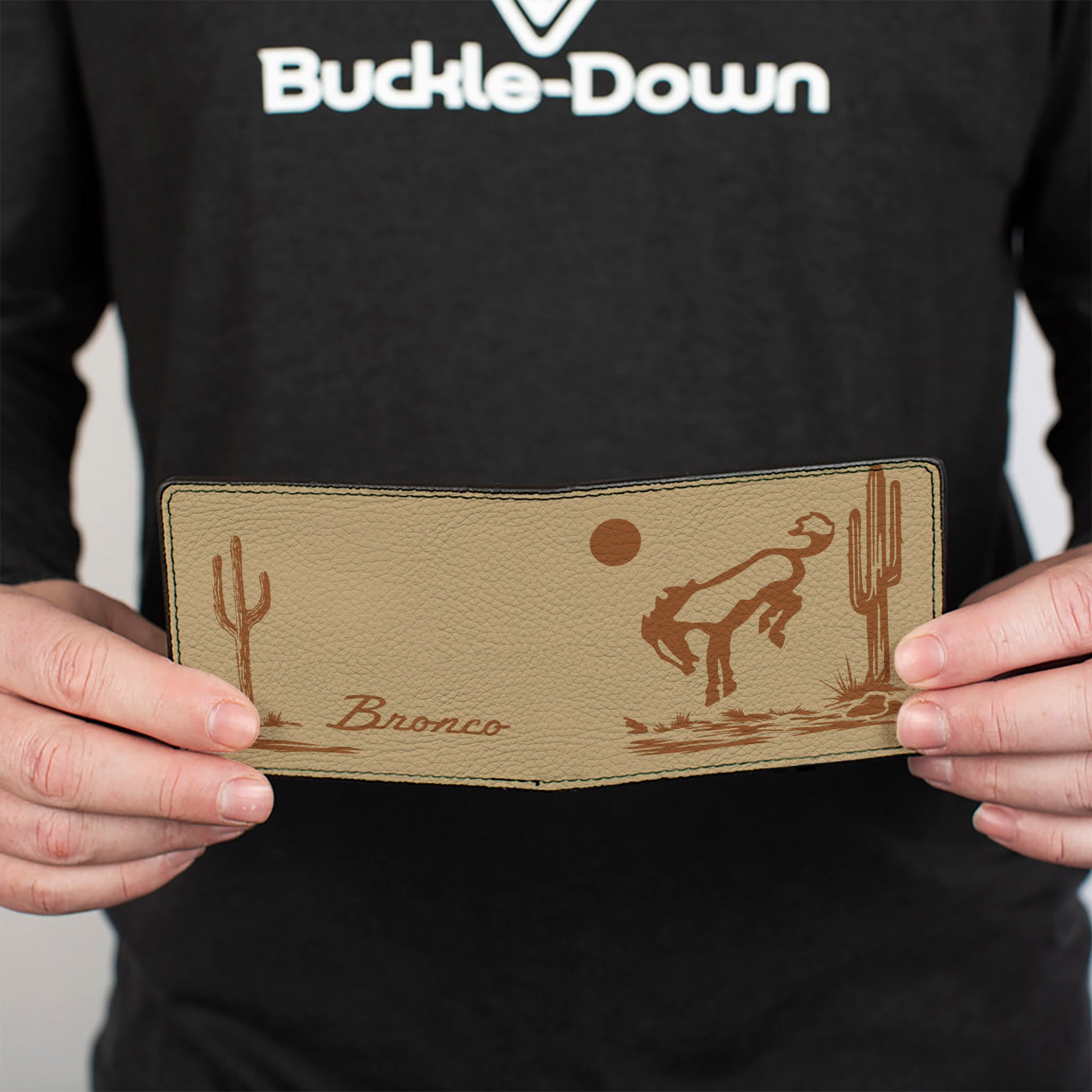 Bi-Fold Wallet - Ford Bucking Bronco Desert Scene and Logo Browns Bi-Fold Wallets Ford
