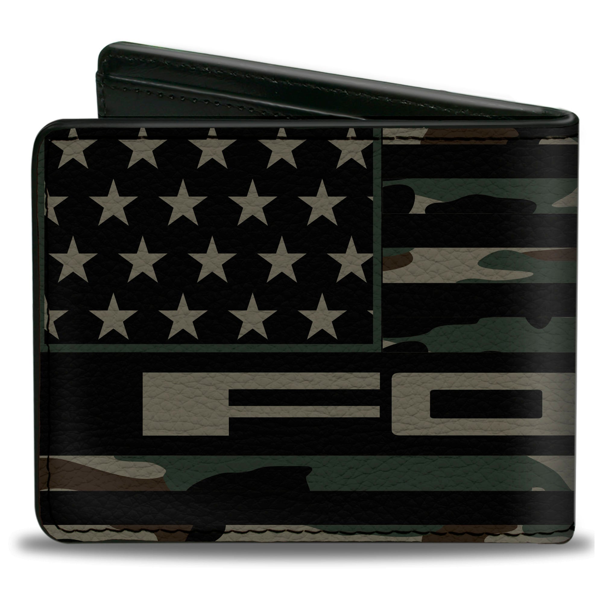 Bi-Fold Wallet - FORD Script Americana Flag Weathered Camo Olive Black Tan Bi-Fold Wallets Ford