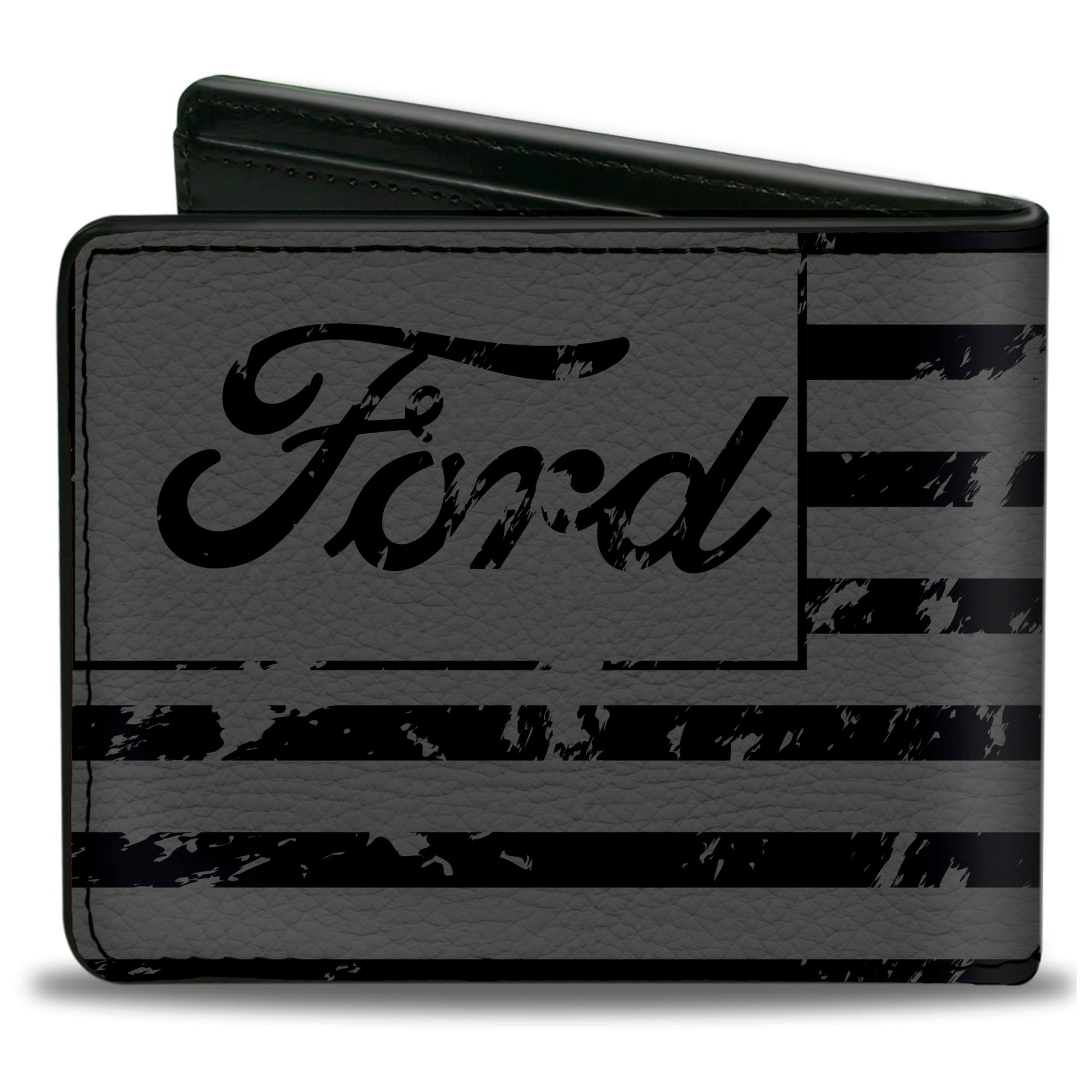 Bi-Fold Wallet - FORD Script Americana Flag Weathered Gray Black Bi-Fold Wallets Ford