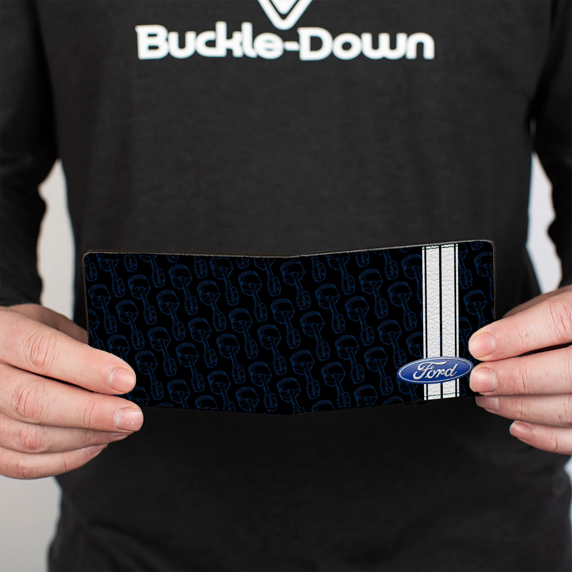 Bi-Fold Wallet - FORD Oval Stripe Piston Repeat Black Blue White Bi-Fold Wallets Ford