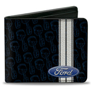 Bi-Fold Wallet - FORD Oval Stripe Piston Repeat Black Blue White Bi-Fold Wallets Ford