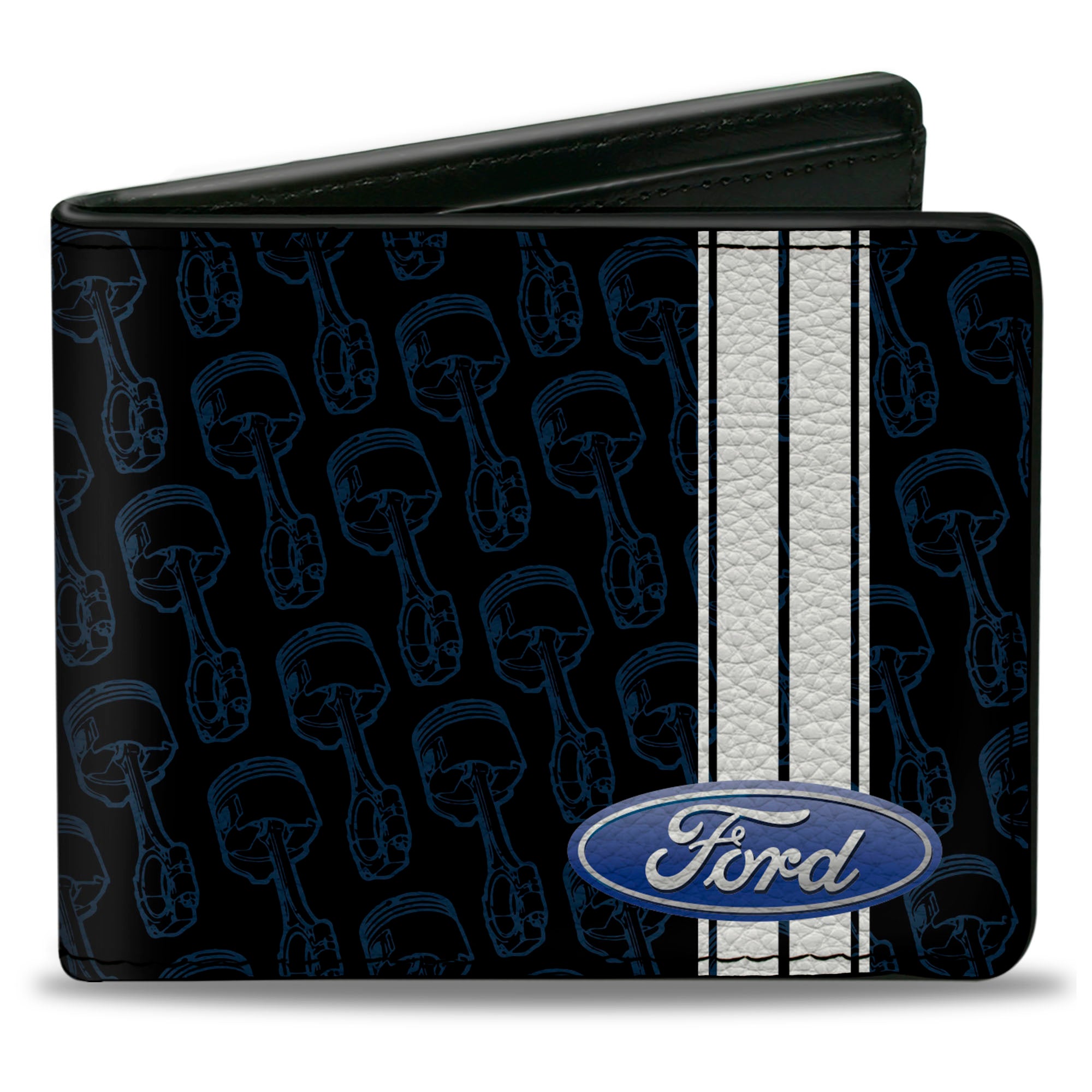 Bi-Fold Wallet - FORD Oval Stripe Piston Repeat Black Blue White Bi-Fold Wallets Ford