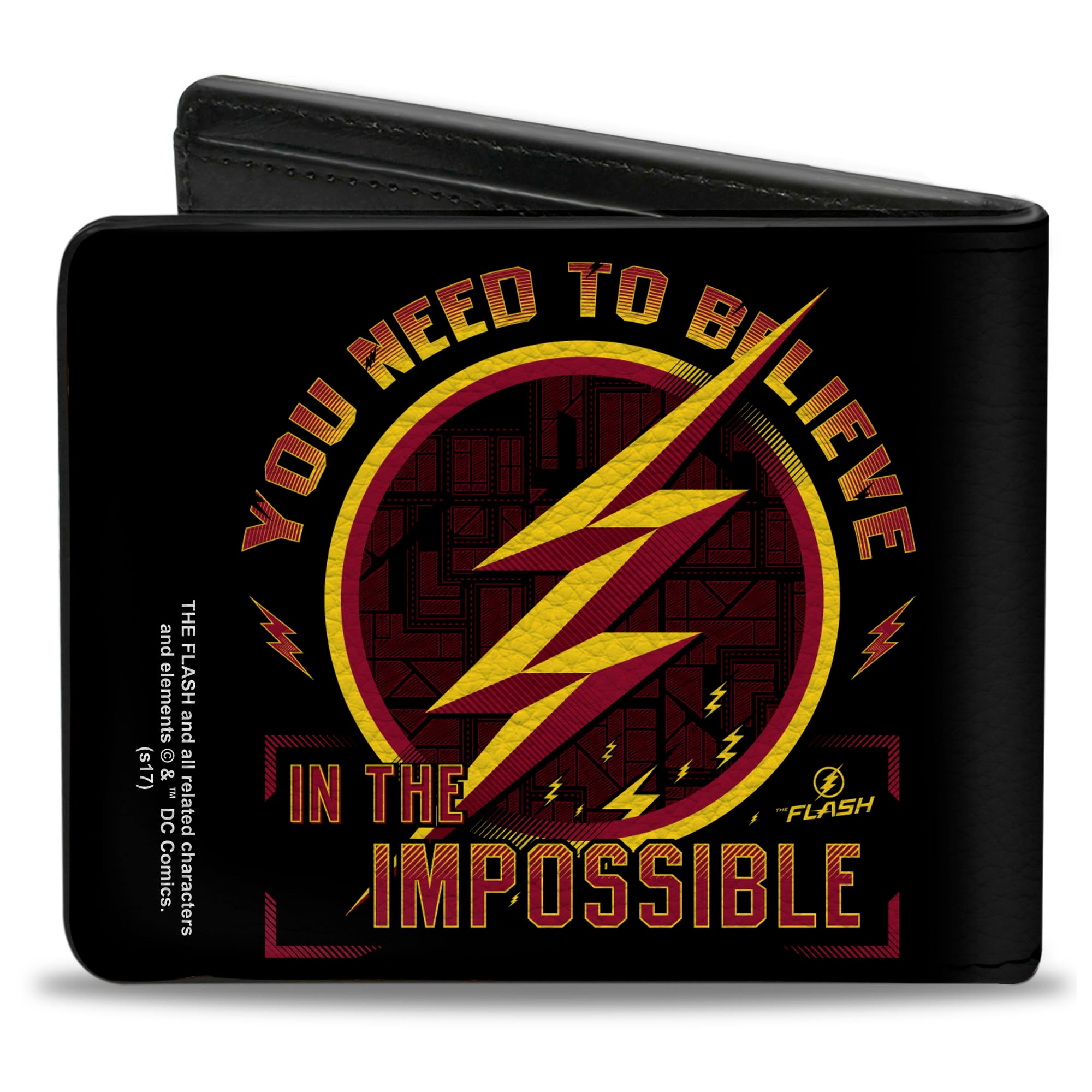 Bi-Fold Wallet - The Flash Logo9 YOU NEED TO BELIEVE IN THE IMPOSSIBLE Black Gold Reds Bi-Fold Wallets DC Comics