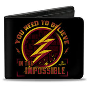 Bi-Fold Wallet - The Flash Logo9 YOU NEED TO BELIEVE IN THE IMPOSSIBLE Black Gold Reds Bi-Fold Wallets DC Comics