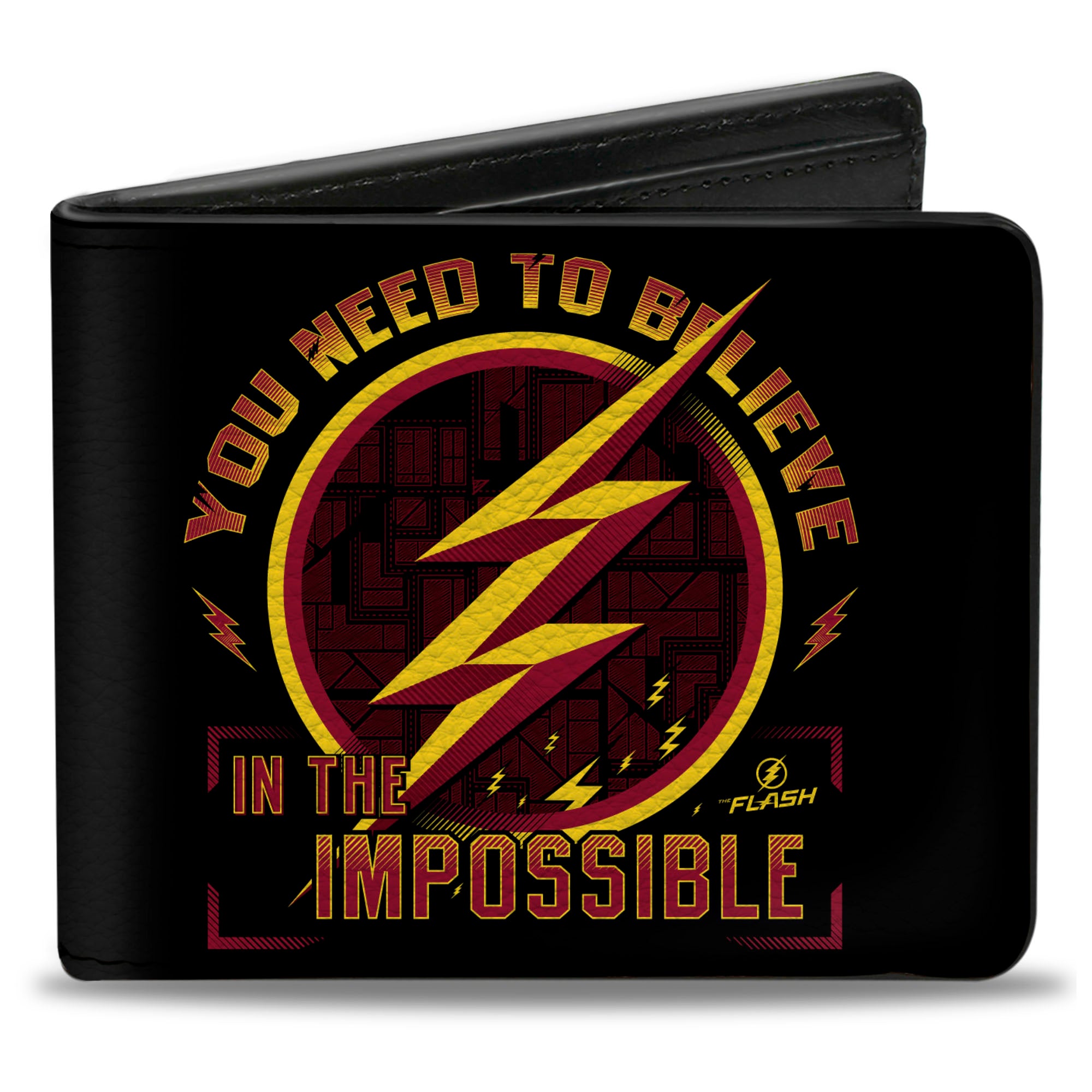 Bi-Fold Wallet - The Flash Logo9 YOU NEED TO BELIEVE IN THE IMPOSSIBLE Black Gold Reds Bi-Fold Wallets DC Comics