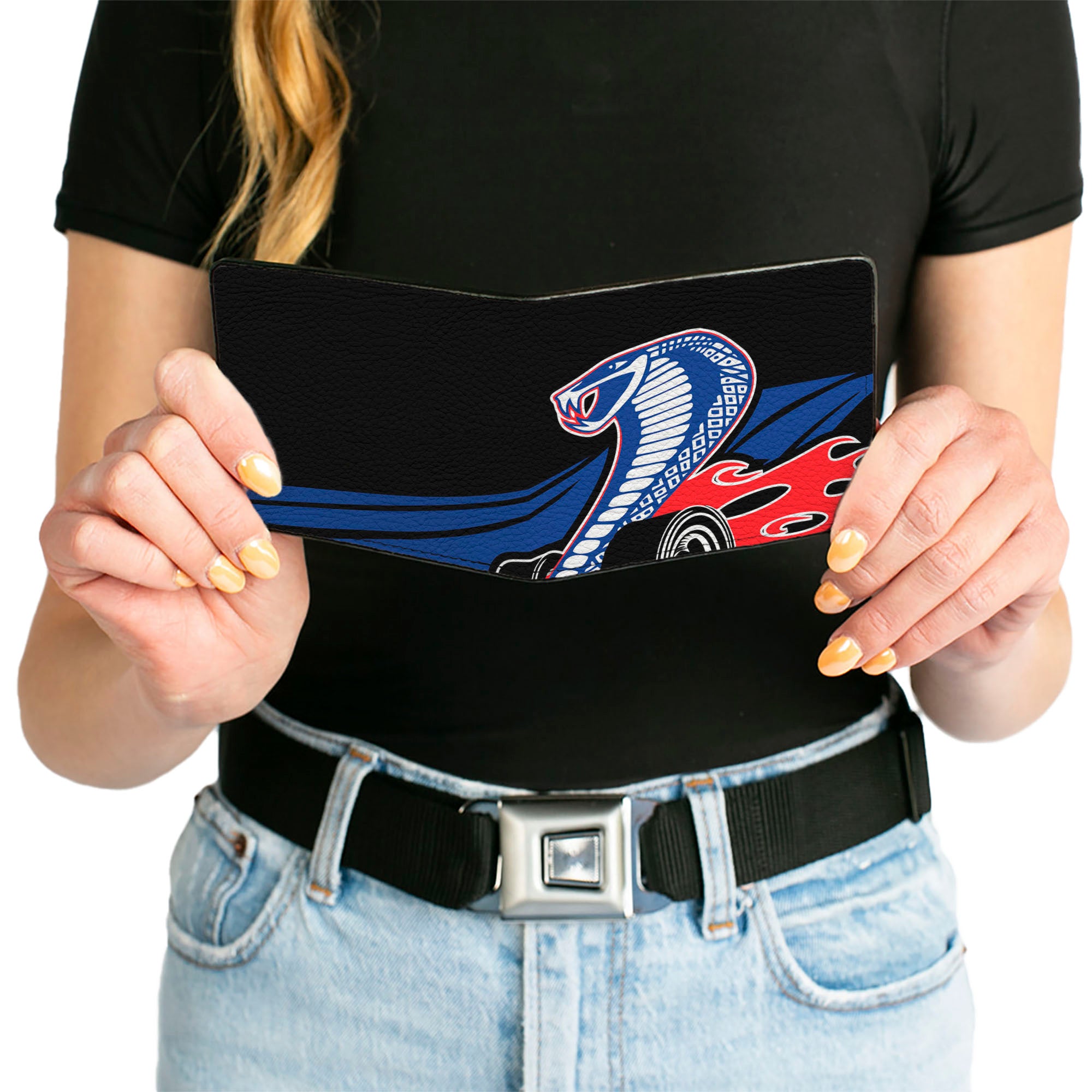 Bi-Fold Wallet - Flaming Cobra Jet Black Blue White Red Bi-Fold Wallets Ford