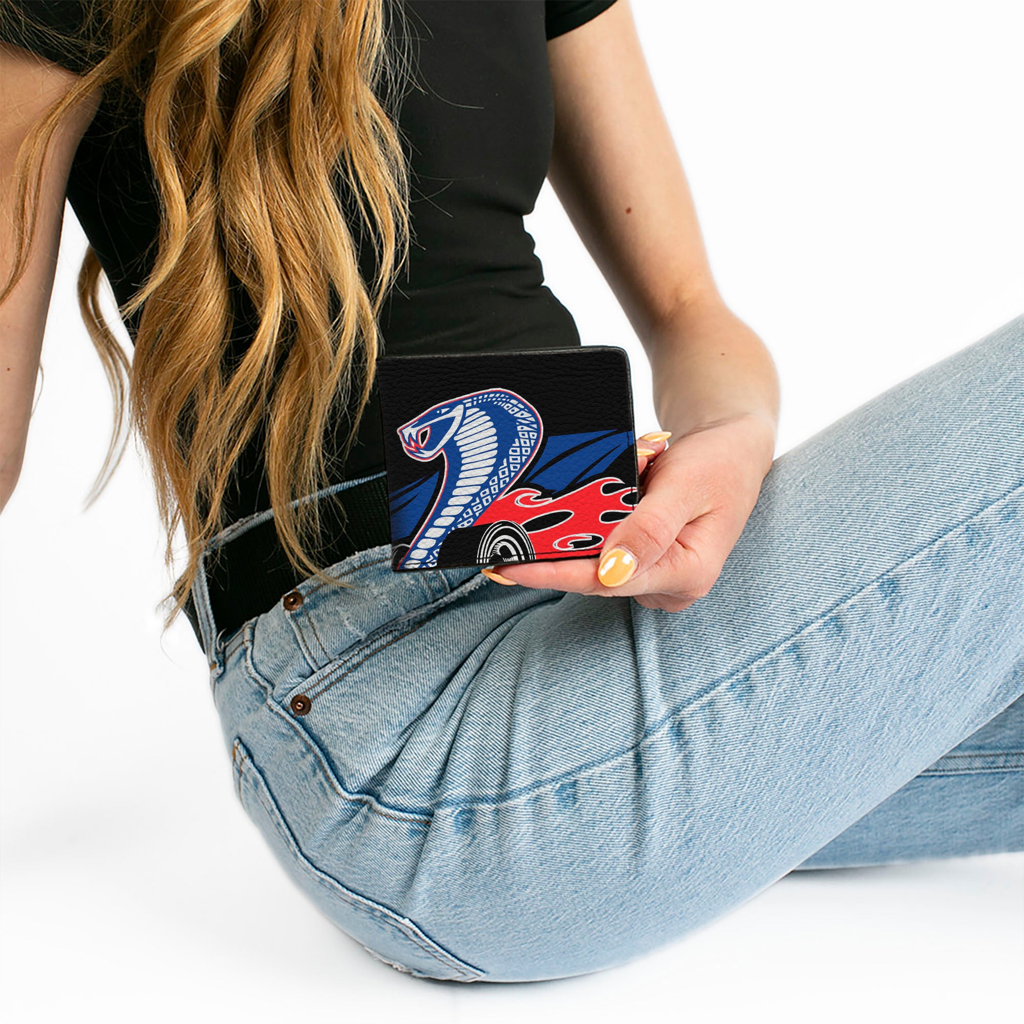 Bi-Fold Wallet - Flaming Cobra Jet Black Blue White Red Bi-Fold Wallets Ford