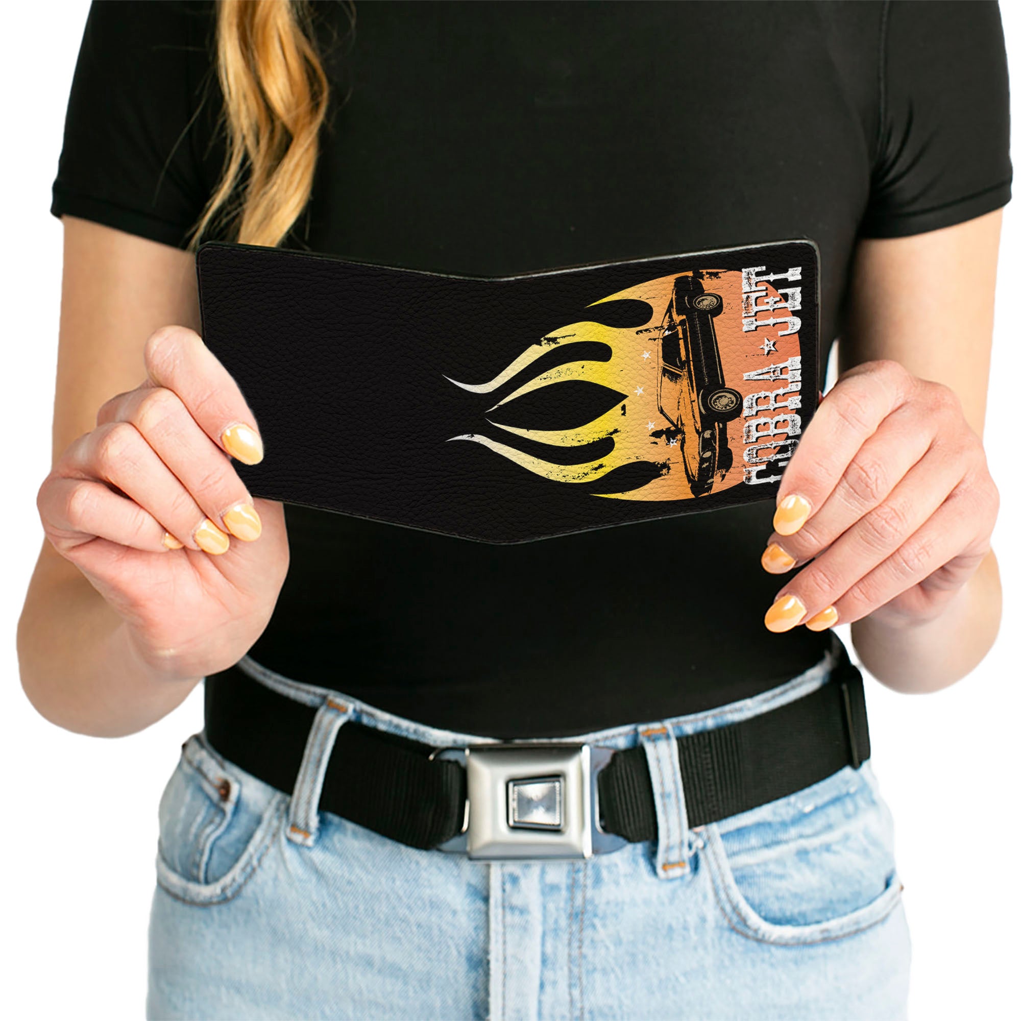 Bi-Fold Wallet - Mustang Flame COBRA JET Black Yellow-Red Fade White Bi-Fold Wallets Ford
