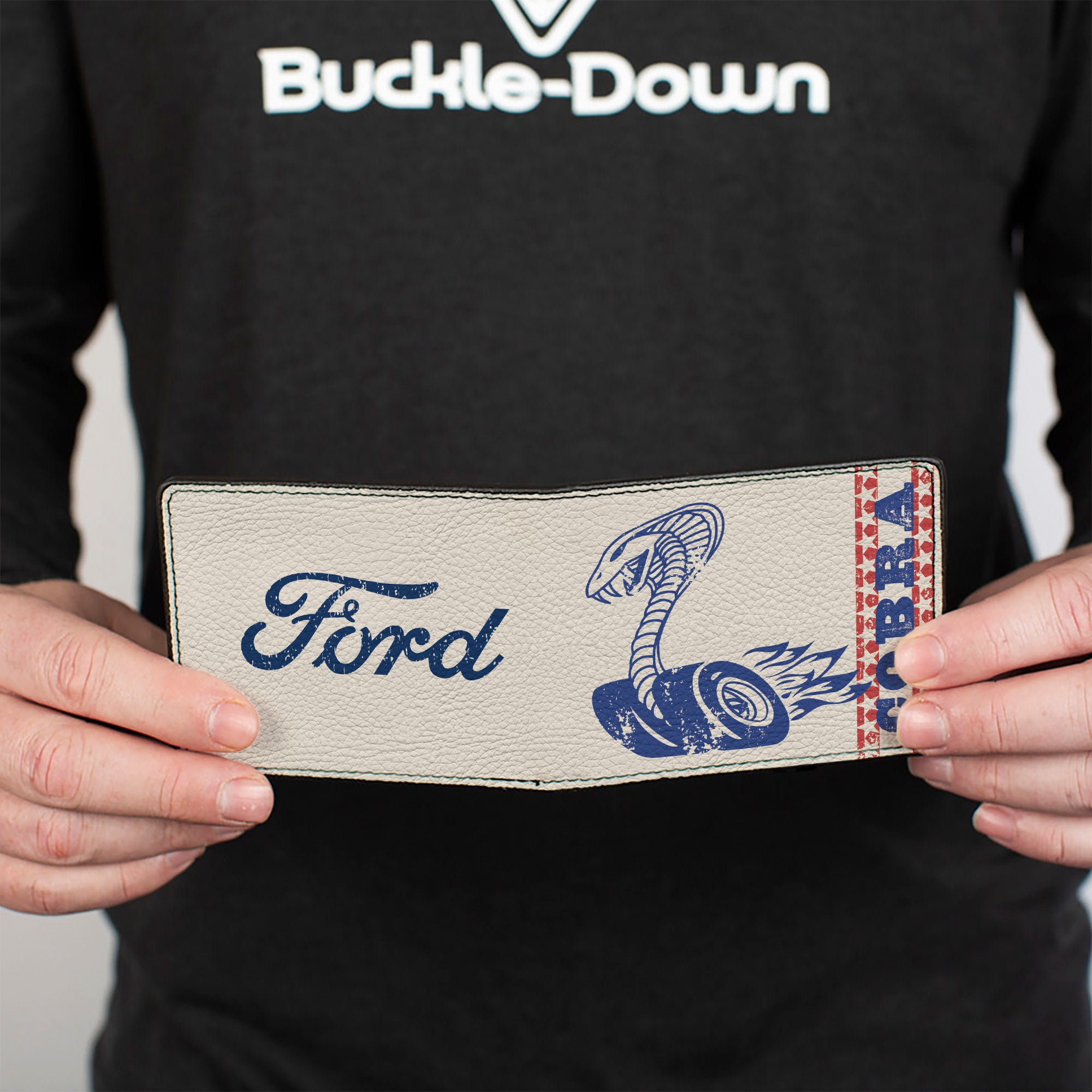Bi-Fold Wallet - Vintage Cobra Jet Logo COBRA Stars + FORD Script Ivory Navy Red Bi-Fold Wallets Ford