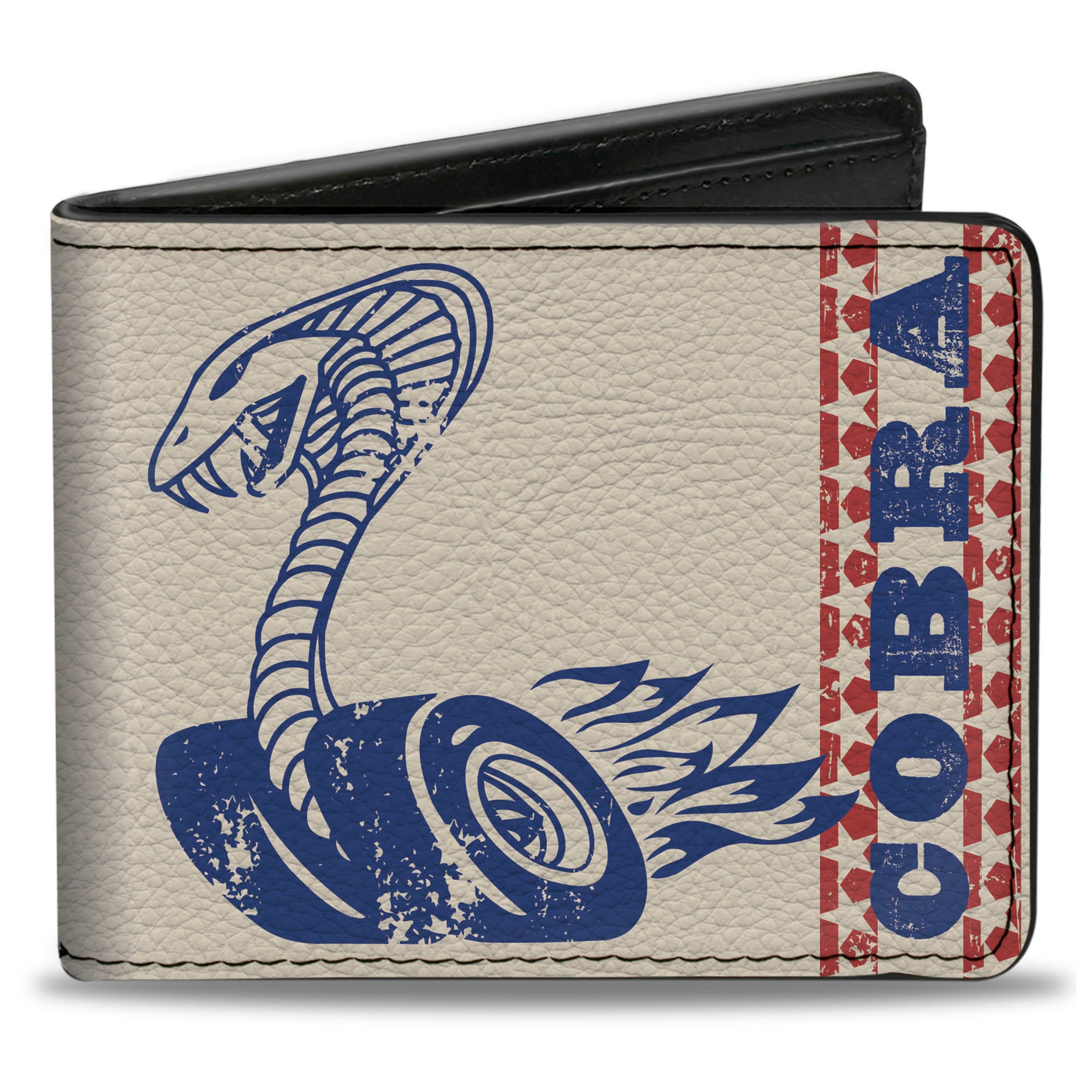 Bi-Fold Wallet - Vintage Cobra Jet Logo COBRA Stars + FORD Script Ivory Navy Red Bi-Fold Wallets Ford