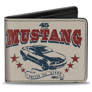 Bi-Fold Wallet - Vintage MUSTANG 45 YEARS UNITED WE 'STANG Scroll Ivory Navy Red Bi-Fold Wallets Ford