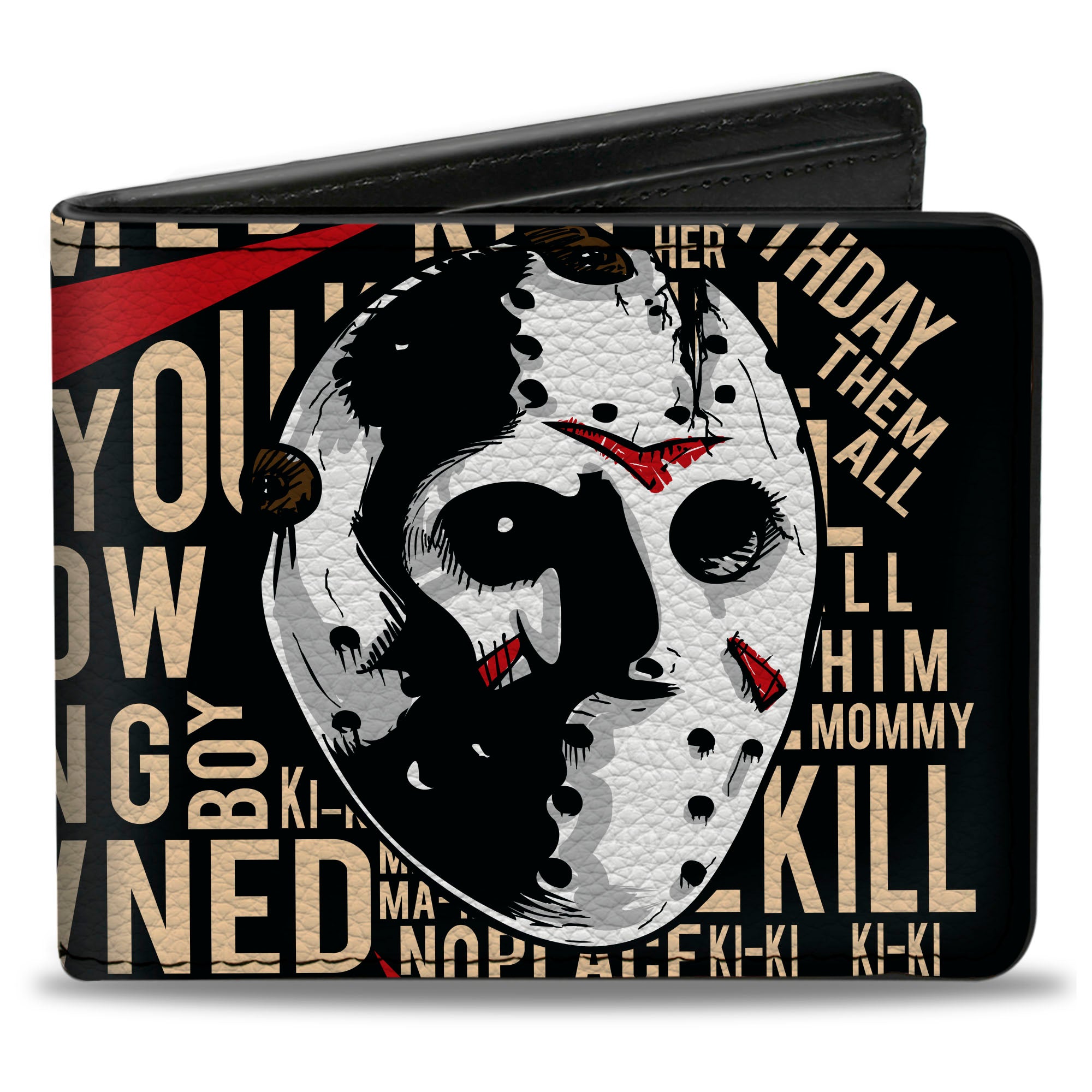 Bi-Fold Wallet - FRIDAY THE 13th Jason Mask4 and Title Logo with Quotes Typography Black Bi-Fold Wallets Friday the 13th