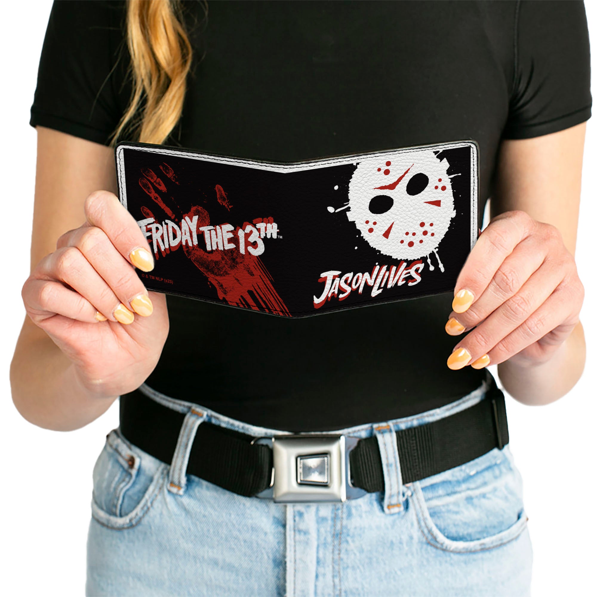 Bi-Fold Wallet - FRIDAY THE 13TH JASON LIVES with Hand Print and Mask Black/Red/White Bi-Fold Wallets Friday the 13th