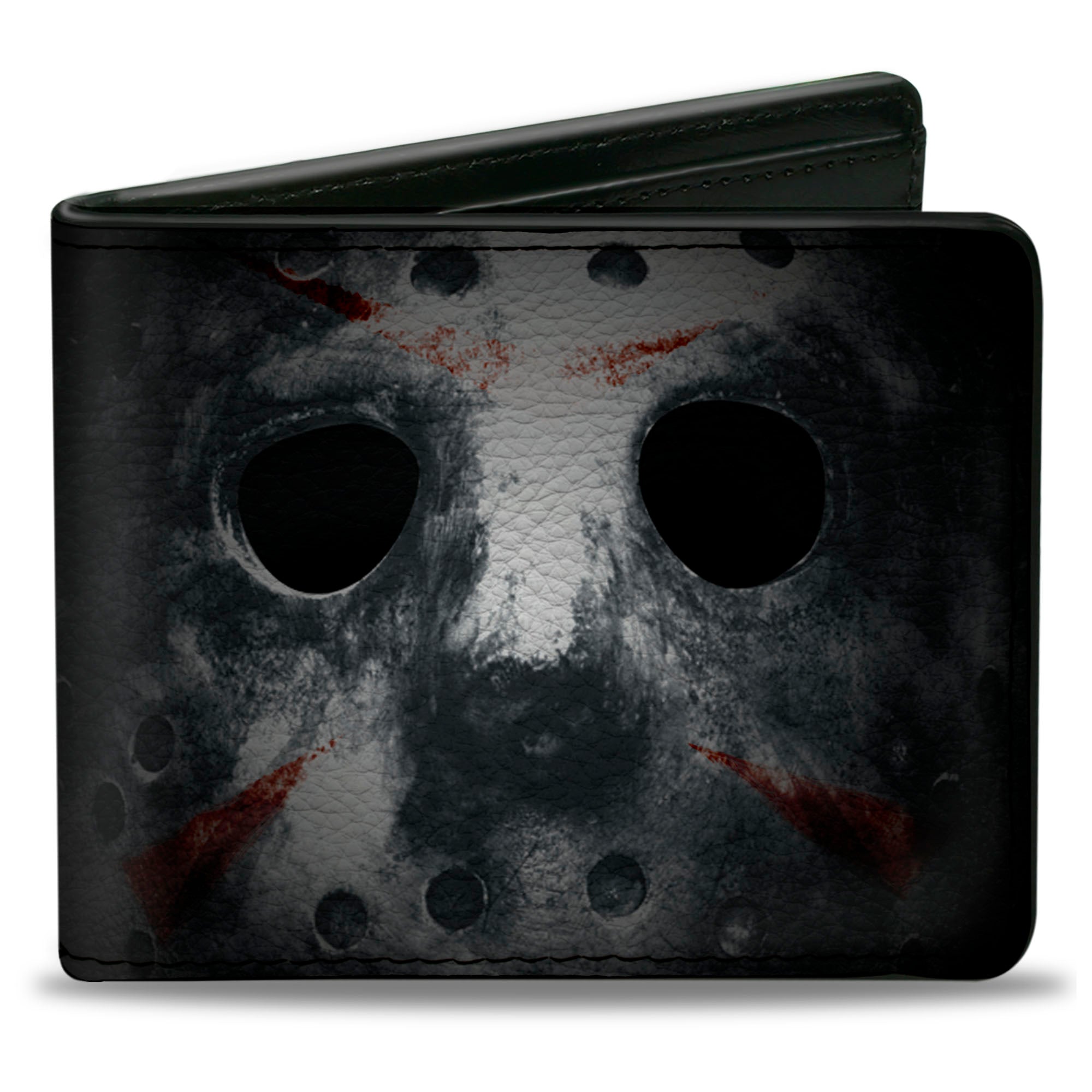Bi-Fold Wallet - Jason Mask3 CLOSE-UP + FRIDAY THE 13th Black Grays Red Bi-Fold Wallets Friday the 13th