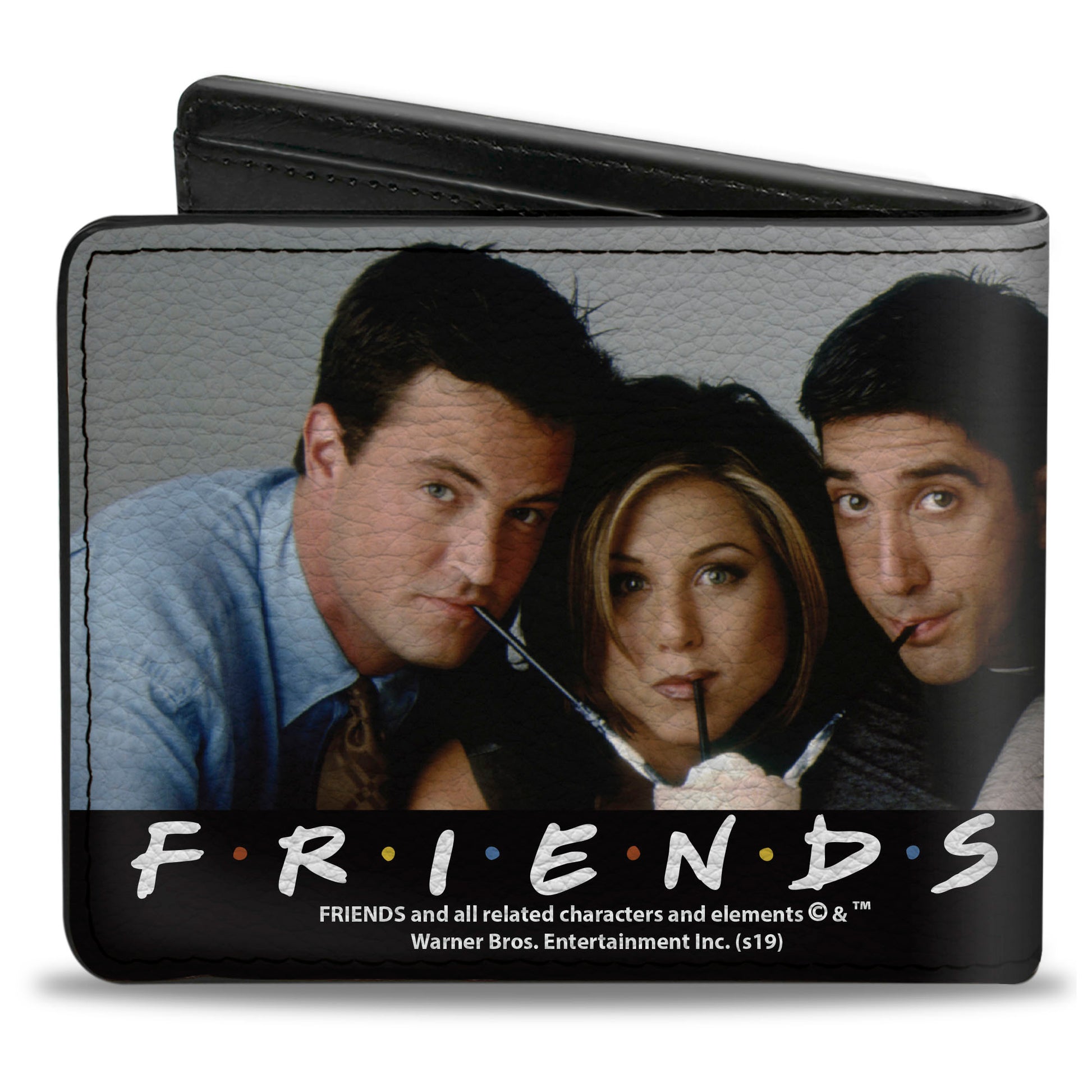 Bi-Fold Wallet - FRIENDS 6-Character Milk Shake Pose Vivid Black White Multi Color Bi-Fold Wallets Friends