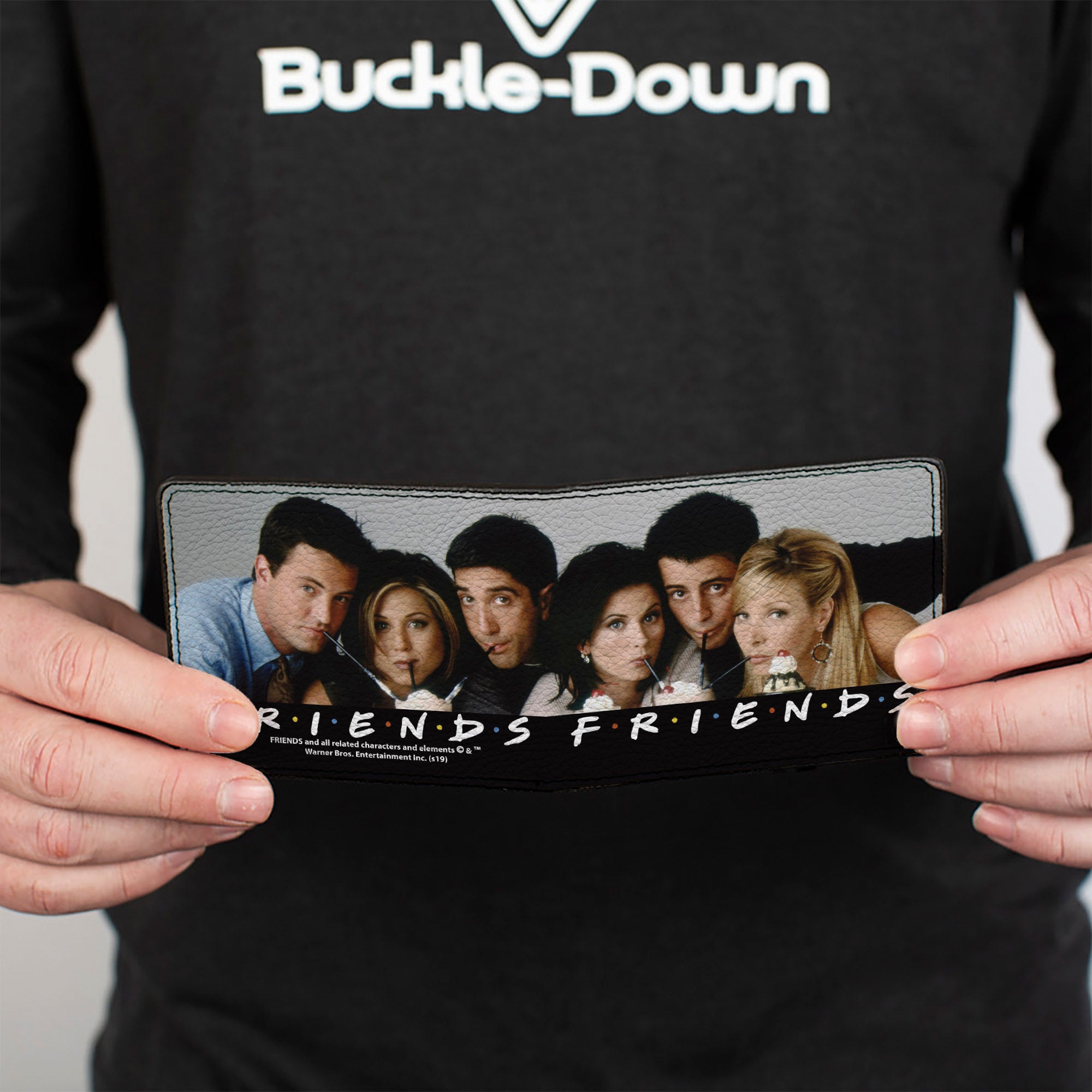 Bi-Fold Wallet - FRIENDS 6-Character Milk Shake Pose Vivid Black White Multi Color Bi-Fold Wallets Friends