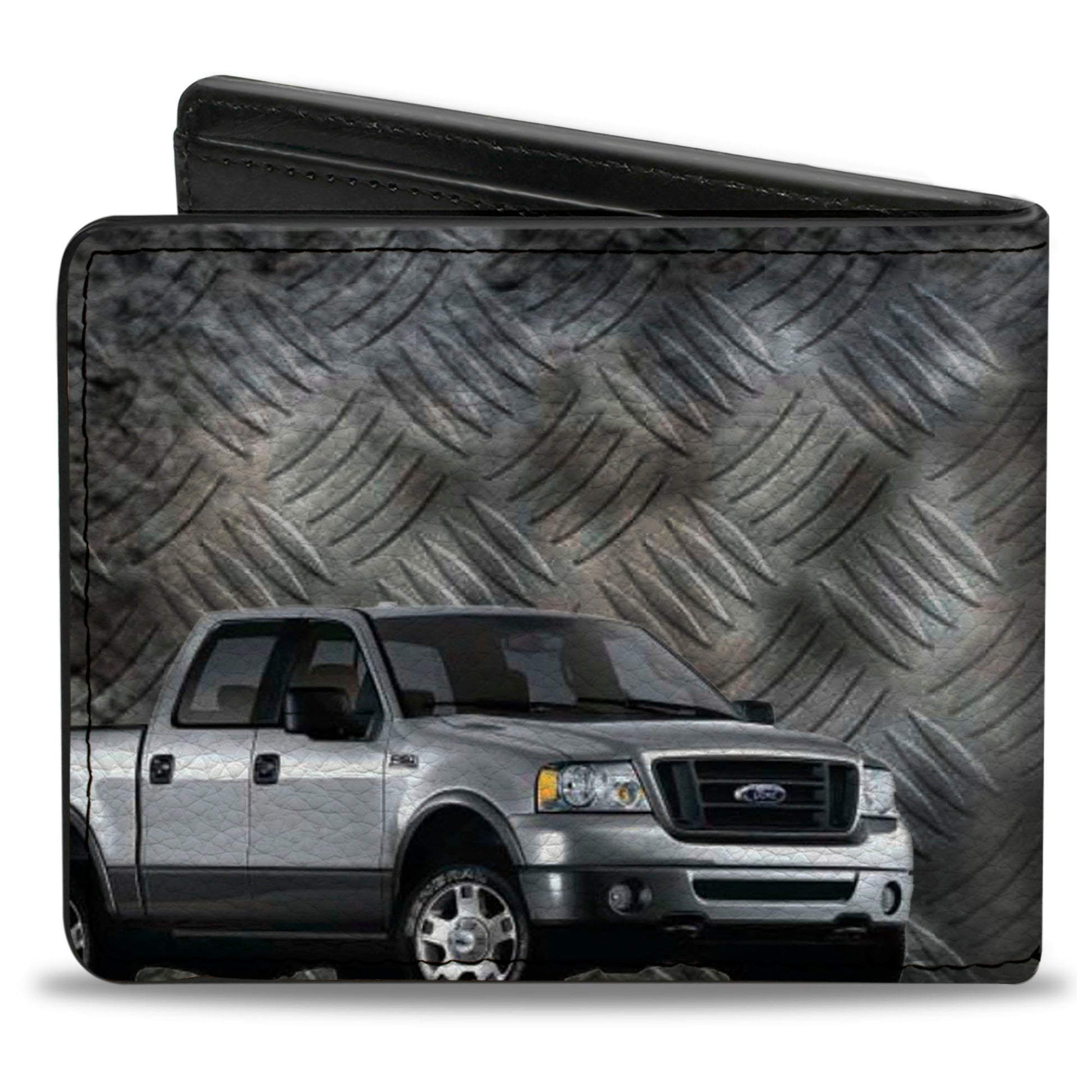 Bi-Fold Wallet - F-150 + Ford Truck Checker Metal Diamond Plate Bi-Fold Wallets Ford