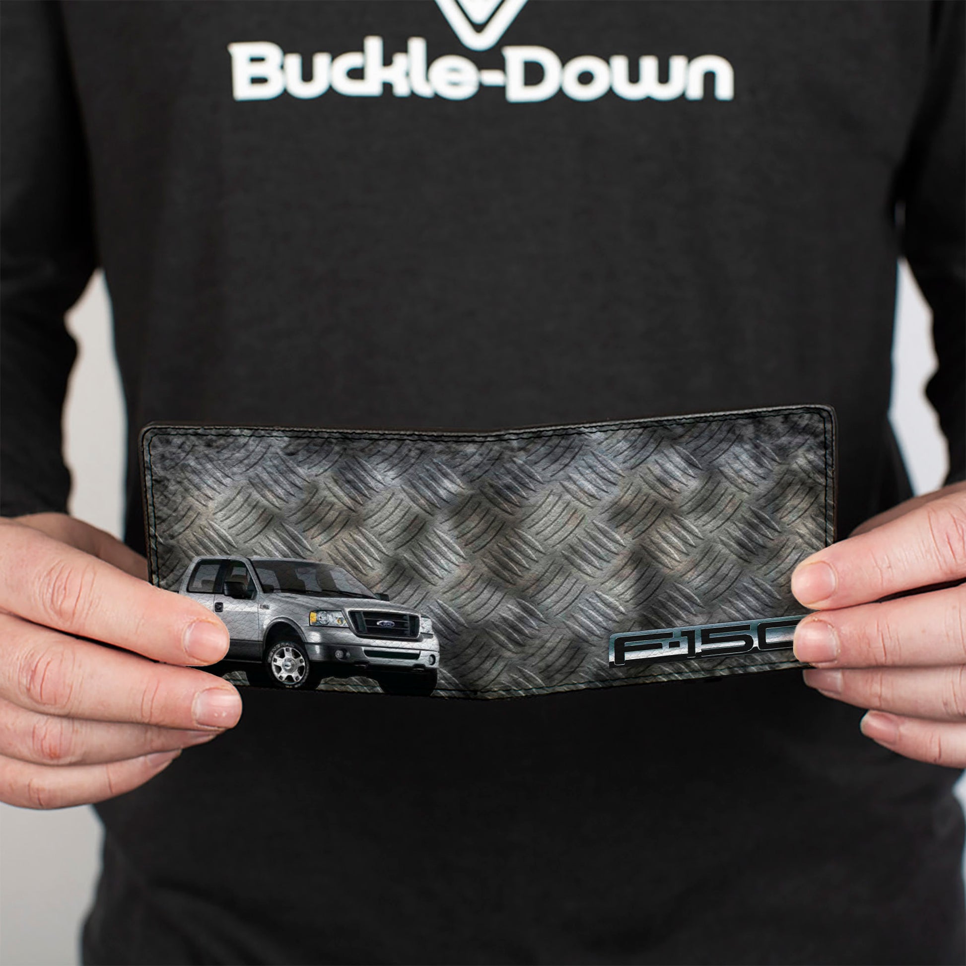 Bi-Fold Wallet - F-150 + Ford Truck Checker Metal Diamond Plate Bi-Fold Wallets Ford