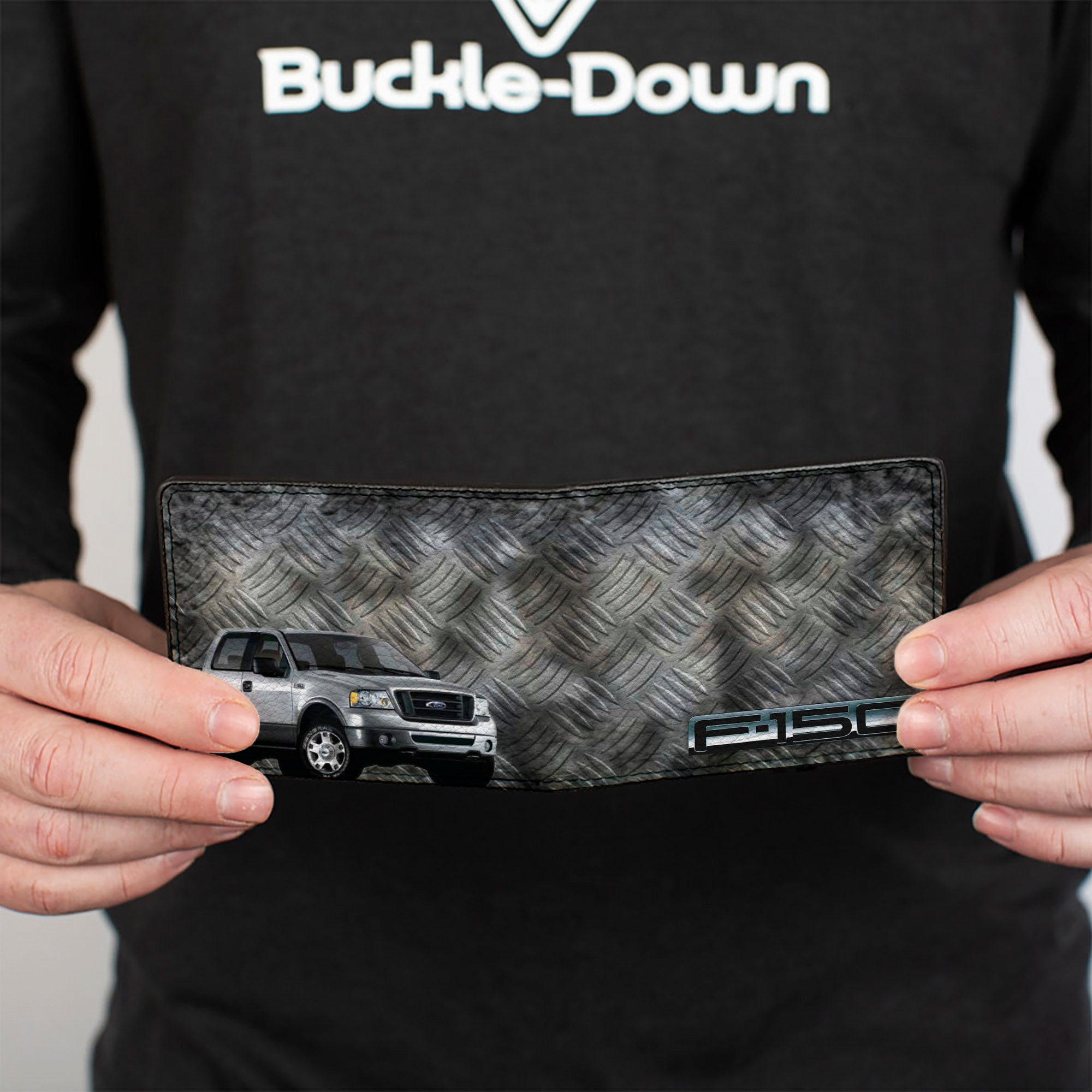 Bi-Fold Wallet - F-150 + Ford Truck Checker Metal Diamond Plate Bi-Fold Wallets Ford