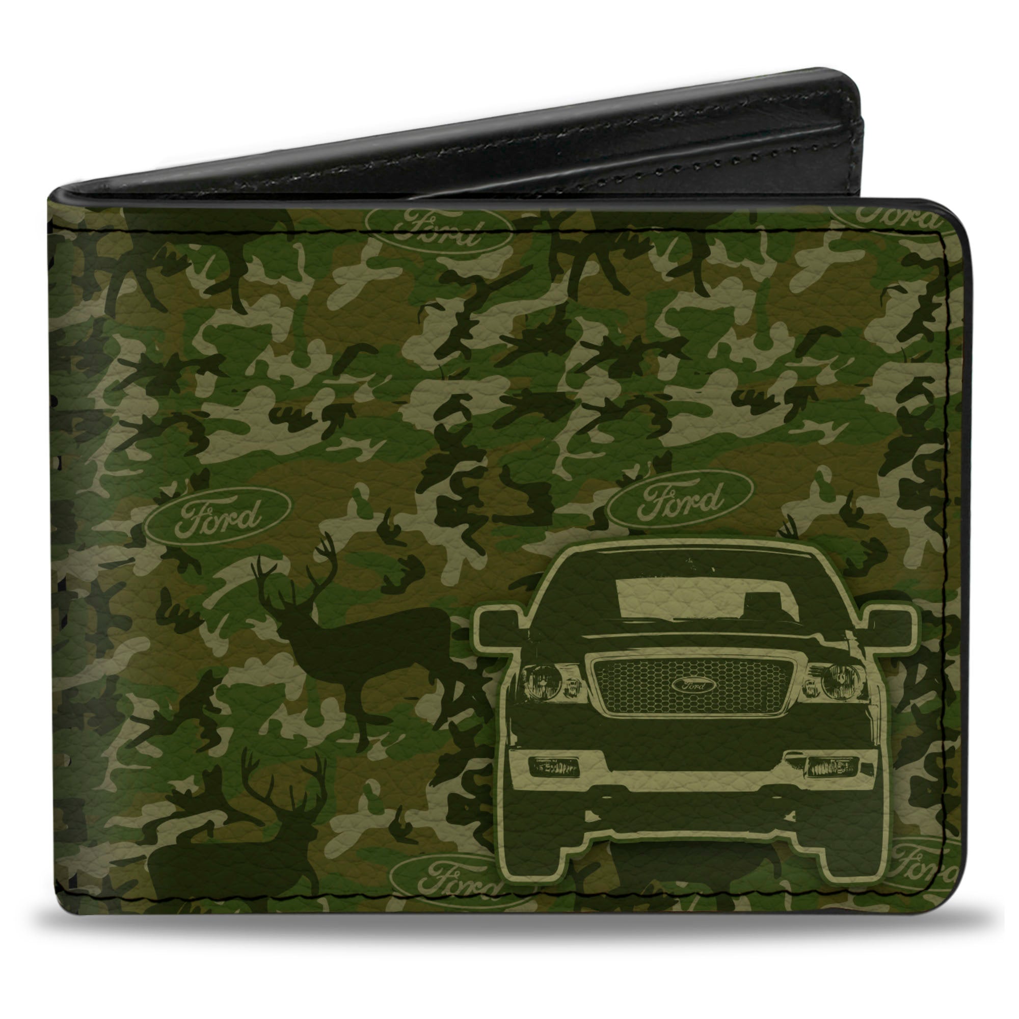 Bi-Fold Wallet - Ford Truck + WORKS HARD, PLAYS HARDER Deer Hunter Camo Olive Bi-Fold Wallets Ford