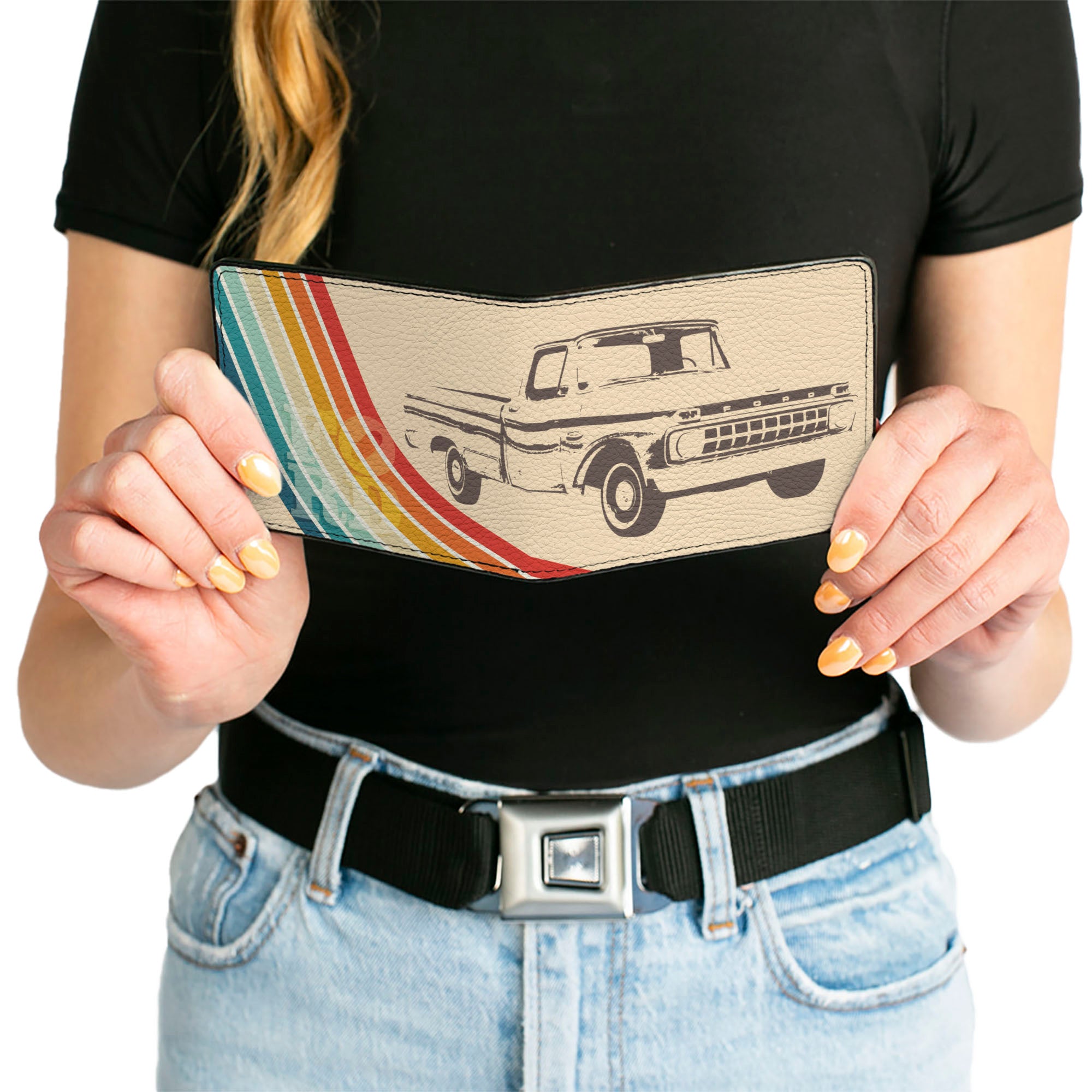 Bi-Fold Wallet - Ford F-100 Truck Stripe Beige/Rainbow Bi-Fold Wallets Ford
