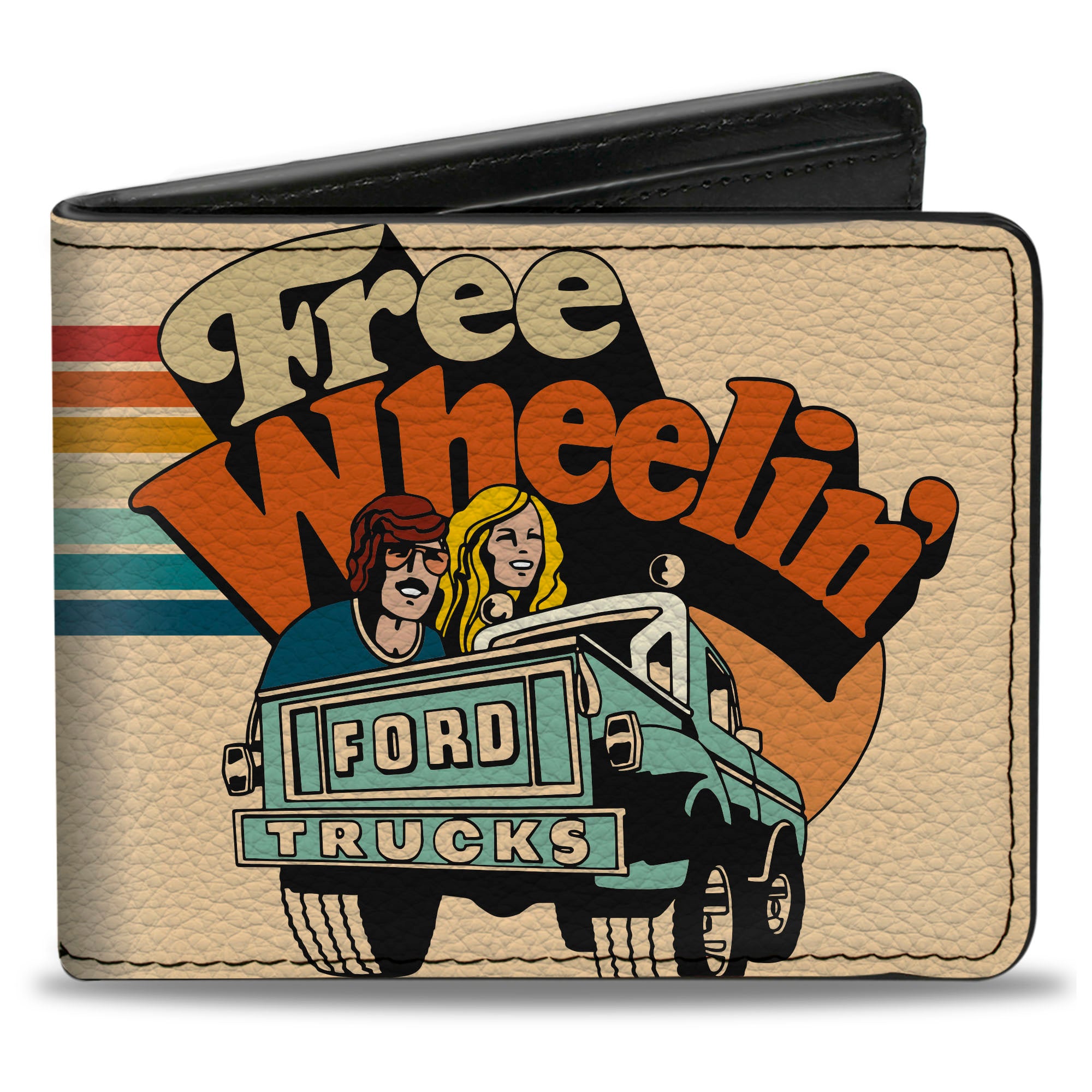 Bi-Fold Wallet - Ford Trucks FREE WHEELIN Bronco Scene Beige/Multi Color Bi-Fold Wallets Ford