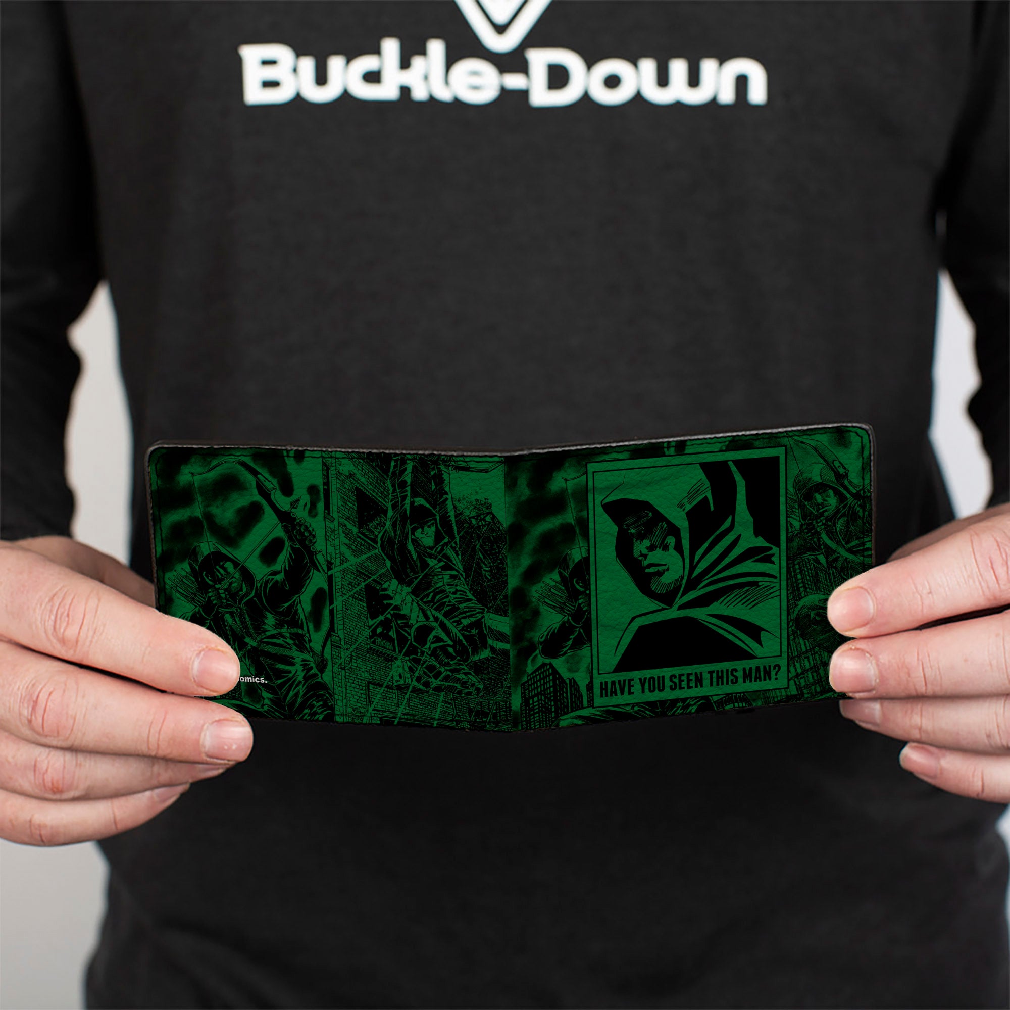 Bi-Fold Wallet - Green Arrow Profile Poses HAVE YOU SEEN THIS MAN? Green Black Bi-Fold Wallets DC Comics