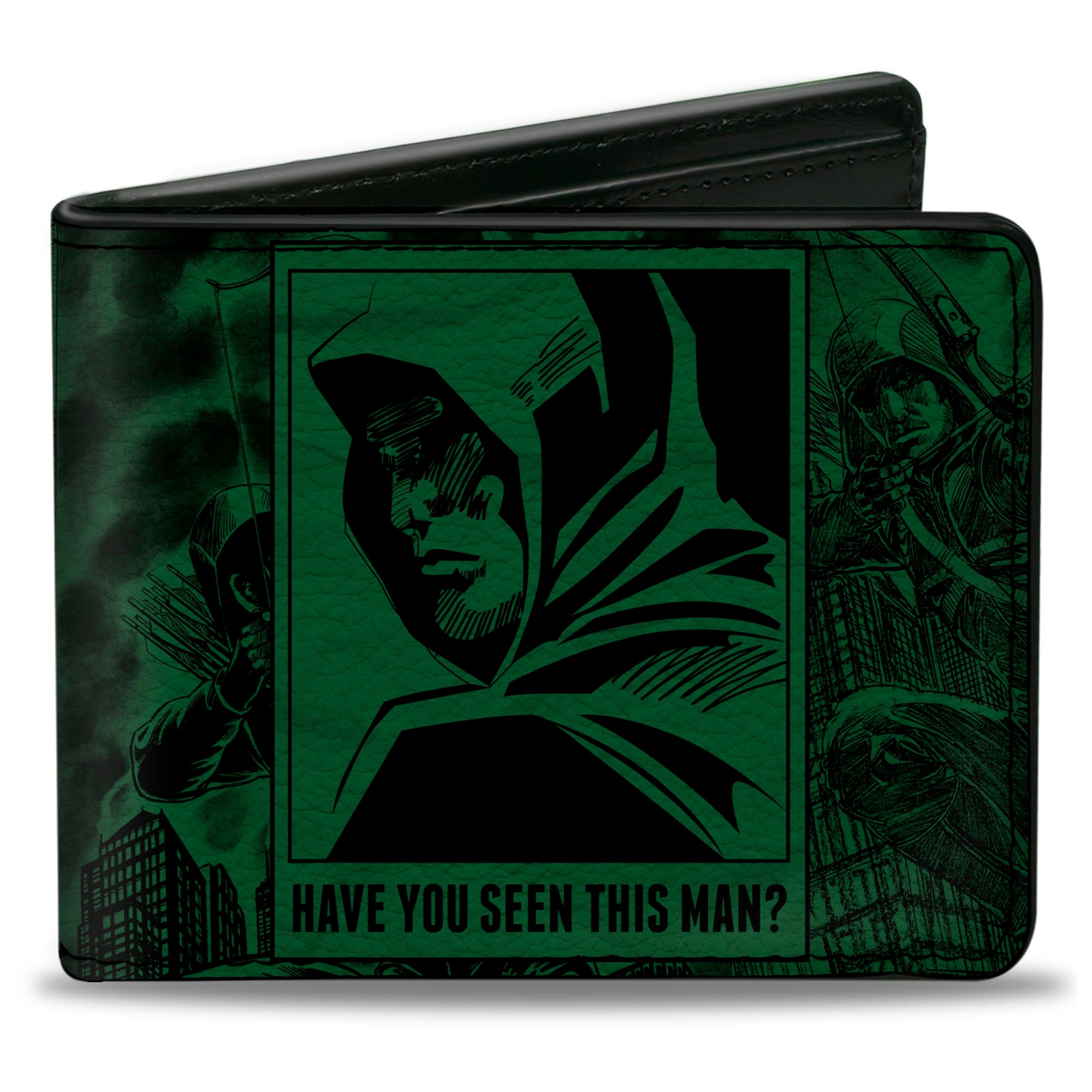 Bi-Fold Wallet - Green Arrow Profile Poses HAVE YOU SEEN THIS MAN? Green Black Bi-Fold Wallets DC Comics