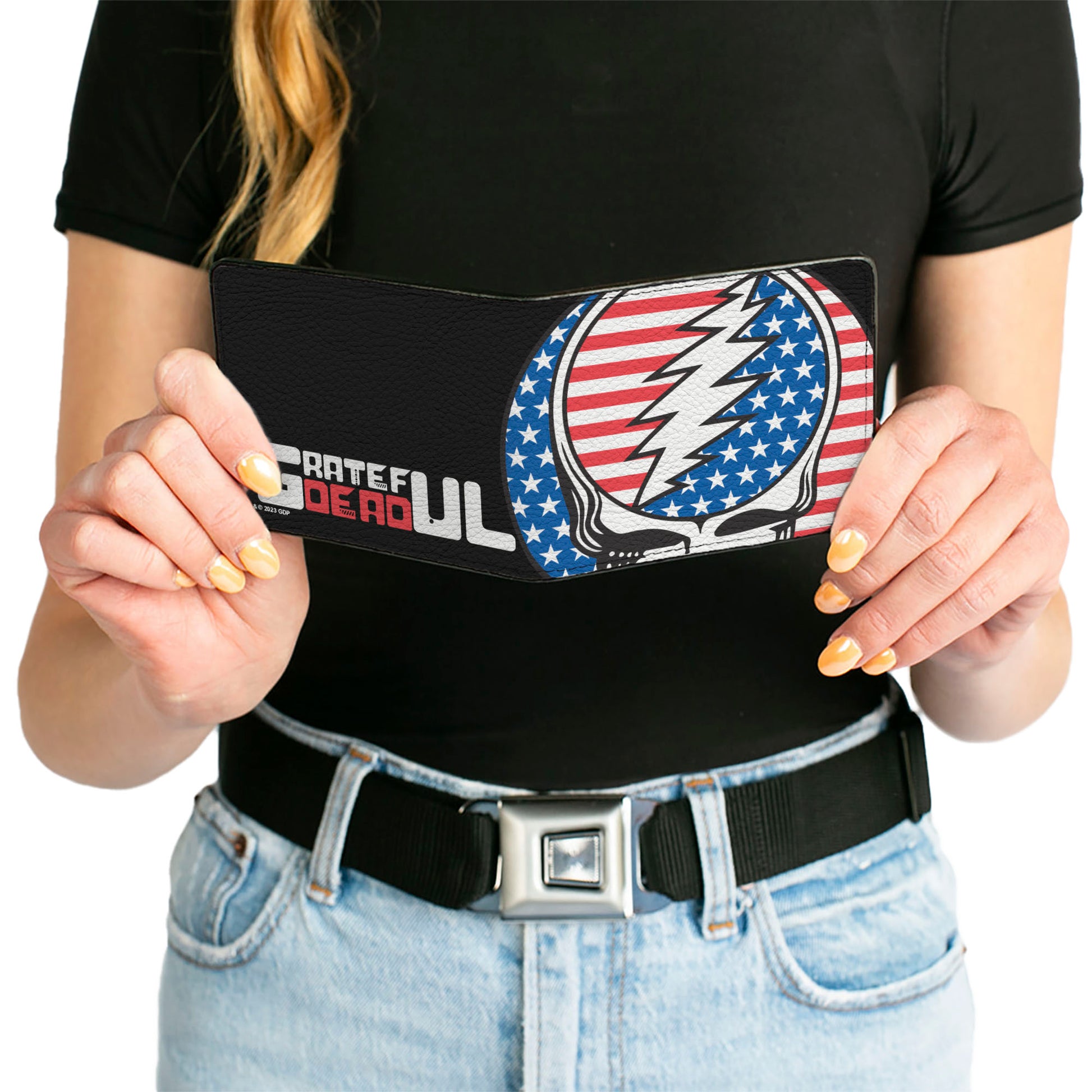 Bi-Fold Wallet - GRATEFUL DEAD Steal Your Face Stars and Stripes Close-Up Black/White/Red/Blue Bi-Fold Wallets Grateful Dead