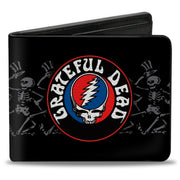 Bi-Fold Wallet - GRATEFUL DEAD Steal Your Face Logo Dancing Skeletons Black Gray Red White Blue Bi-Fold Wallets Grateful Dead