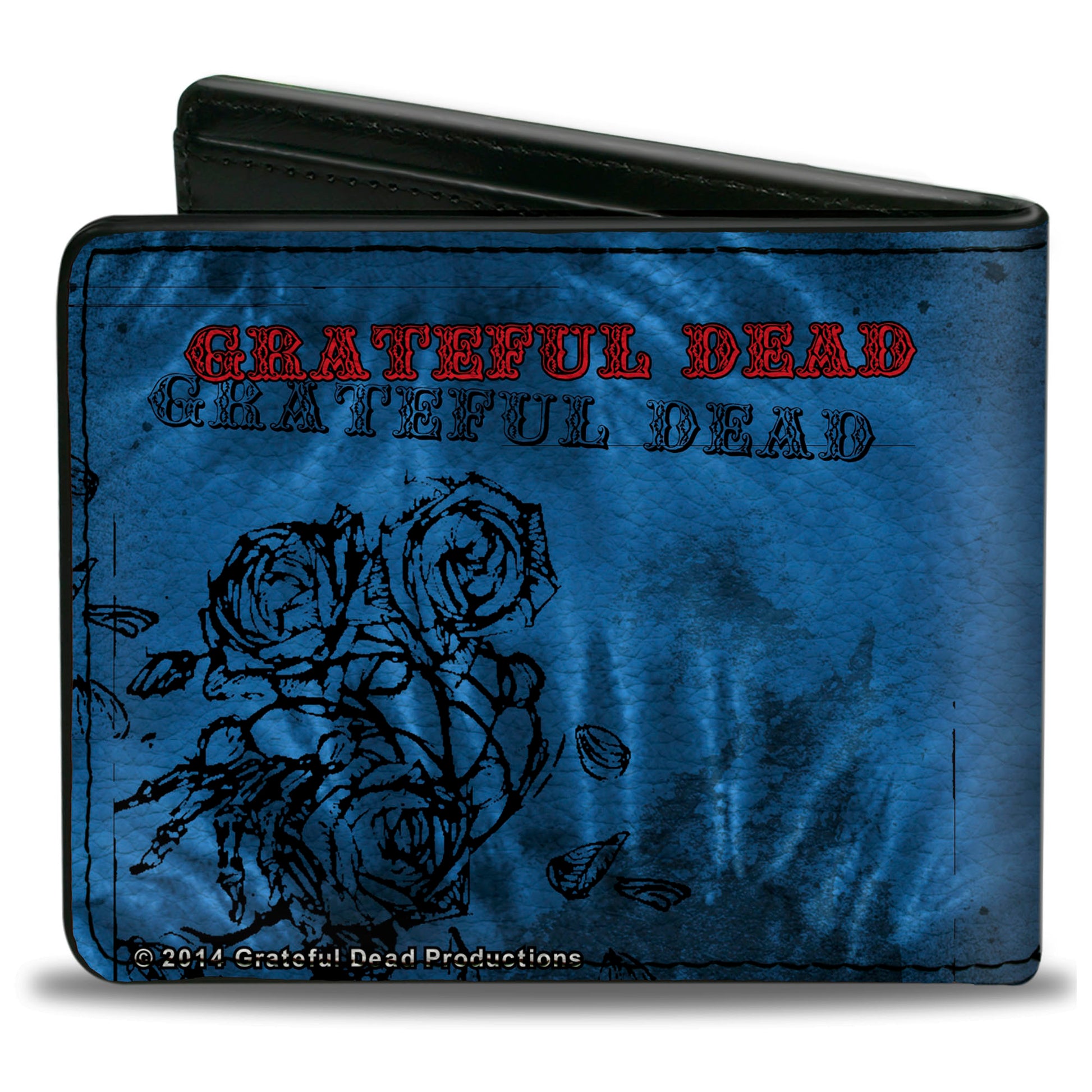 Bi-Fold Wallet - Skull & Roses + GRATEFUL DEAD Roses Blues Black Red Bi-Fold Wallets Grateful Dead