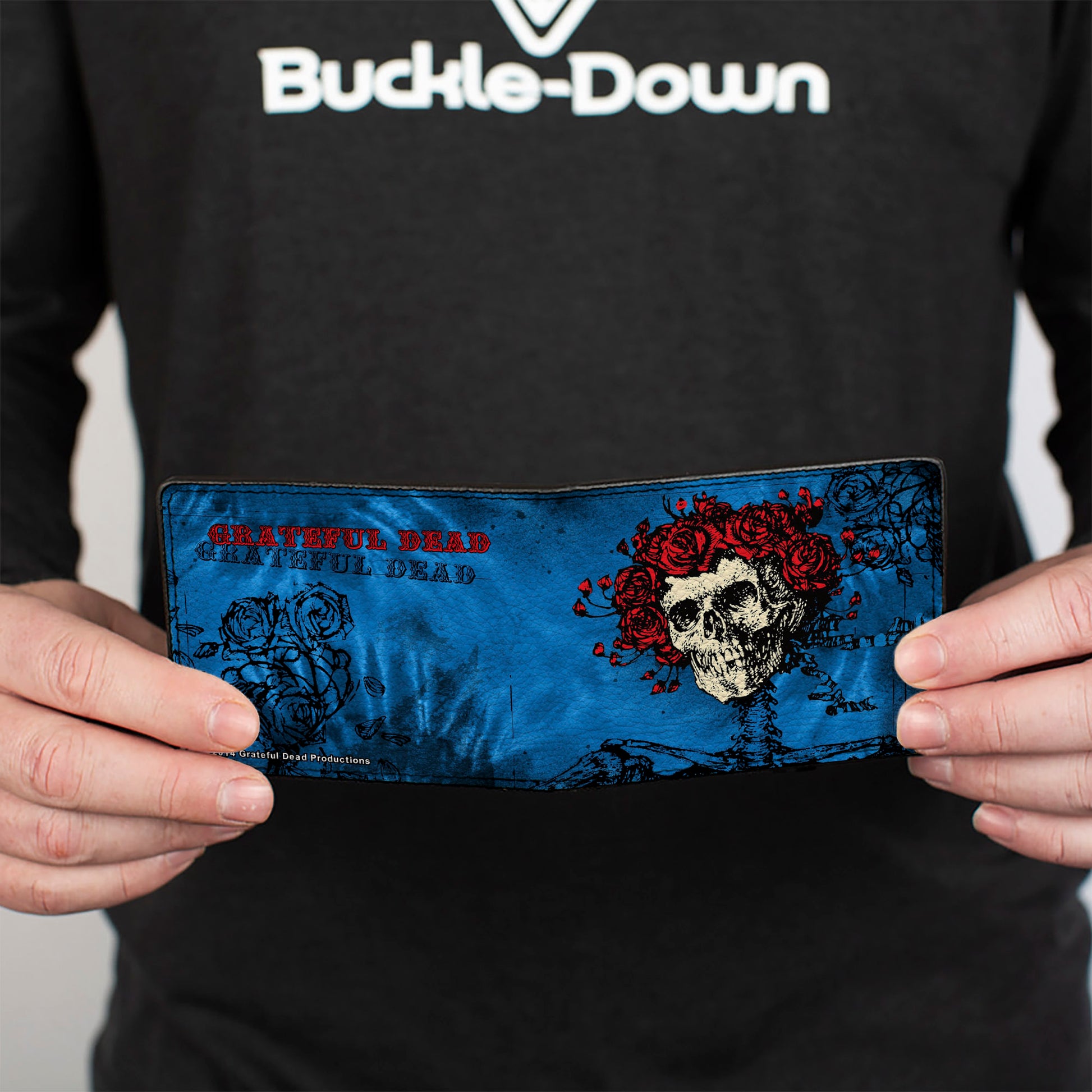 Bi-Fold Wallet - Skull & Roses + GRATEFUL DEAD Roses Blues Black Red Bi-Fold Wallets Grateful Dead