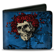 Bi-Fold Wallet - Skull & Roses + GRATEFUL DEAD Roses Blues Black Red Bi-Fold Wallets Grateful Dead