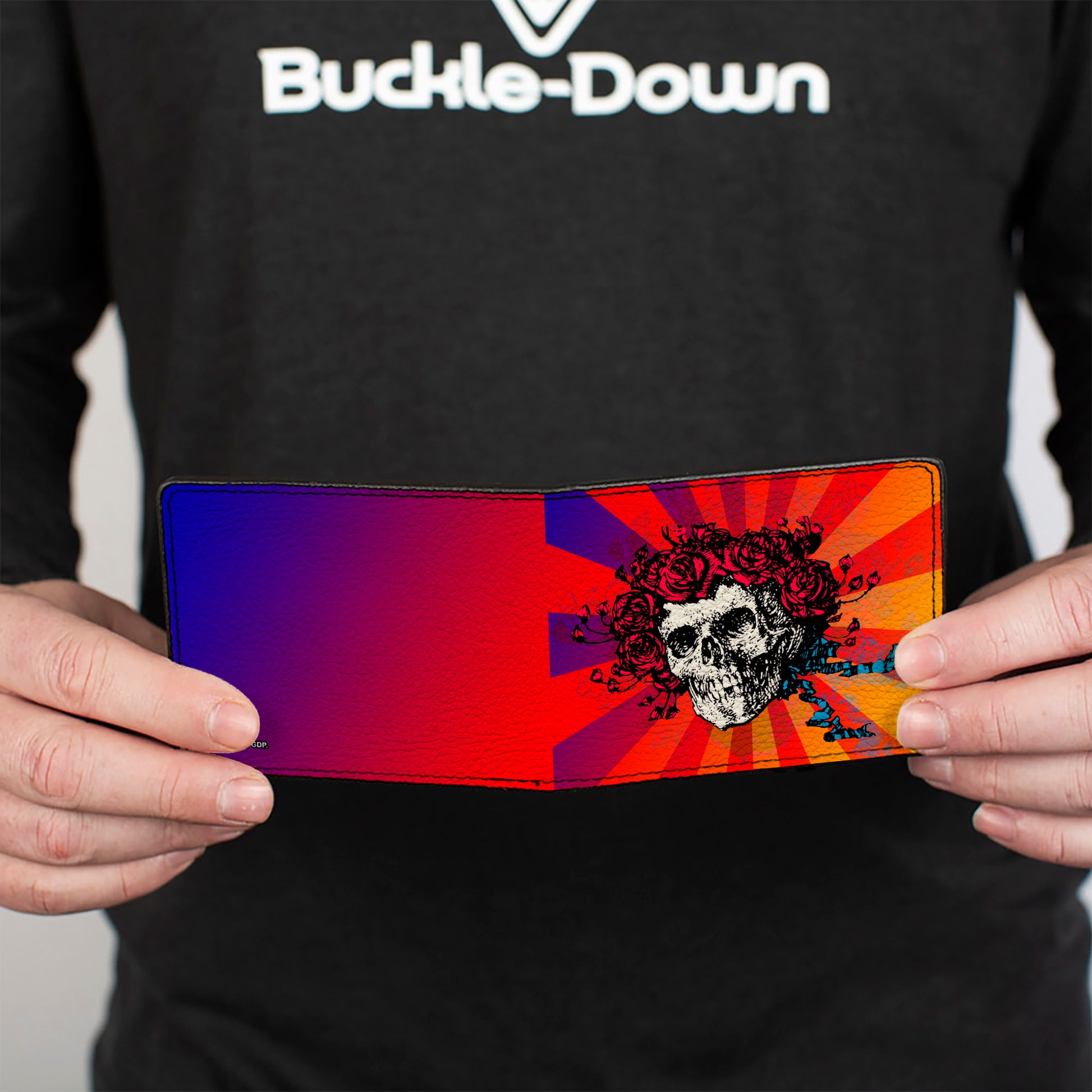 Bi-Fold Wallet - Skull & Roses Rays Ombre Orange Reds Blues Bi-Fold Wallets Grateful Dead