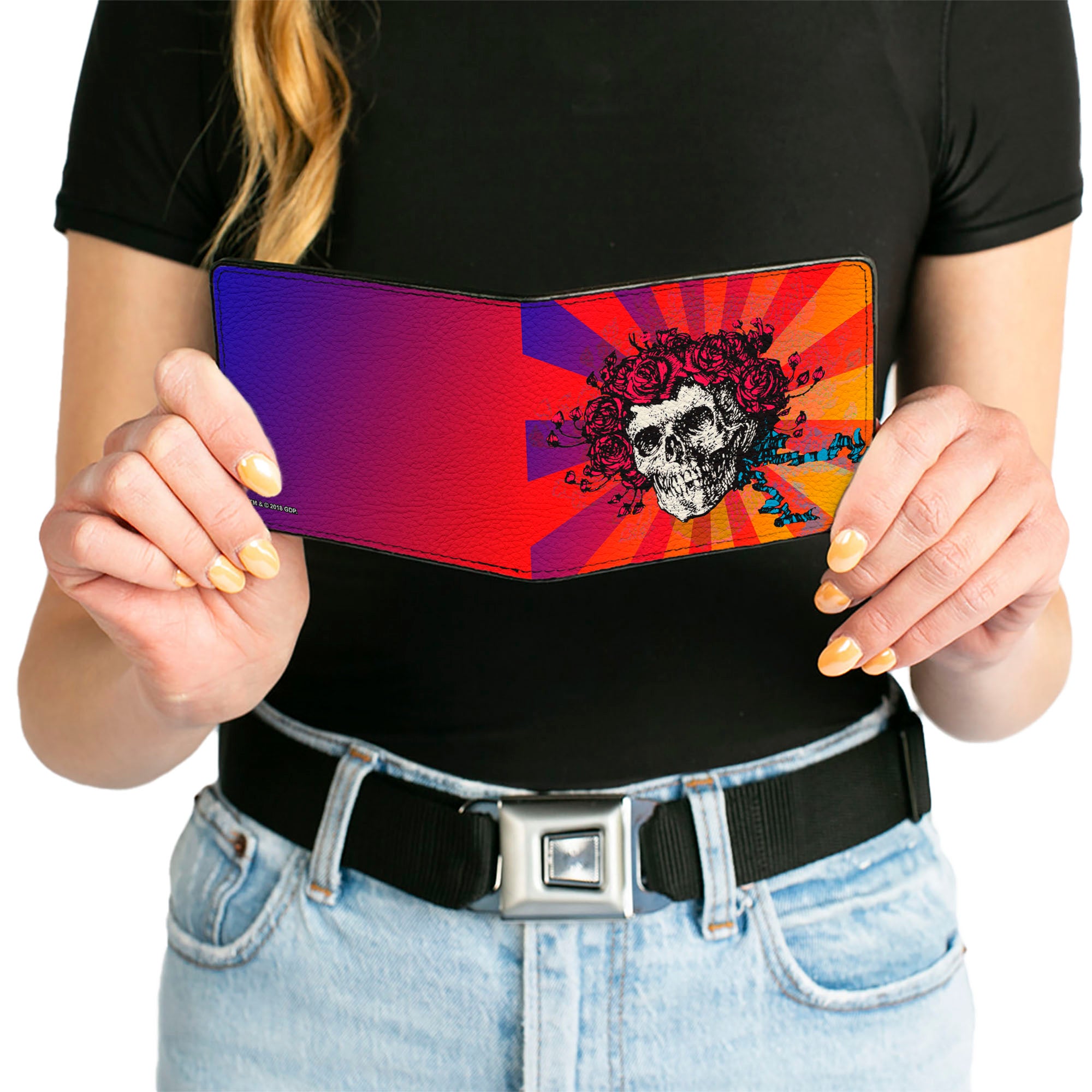 Bi-Fold Wallet - Skull & Roses Rays Ombre Orange Reds Blues Bi-Fold Wallets Grateful Dead