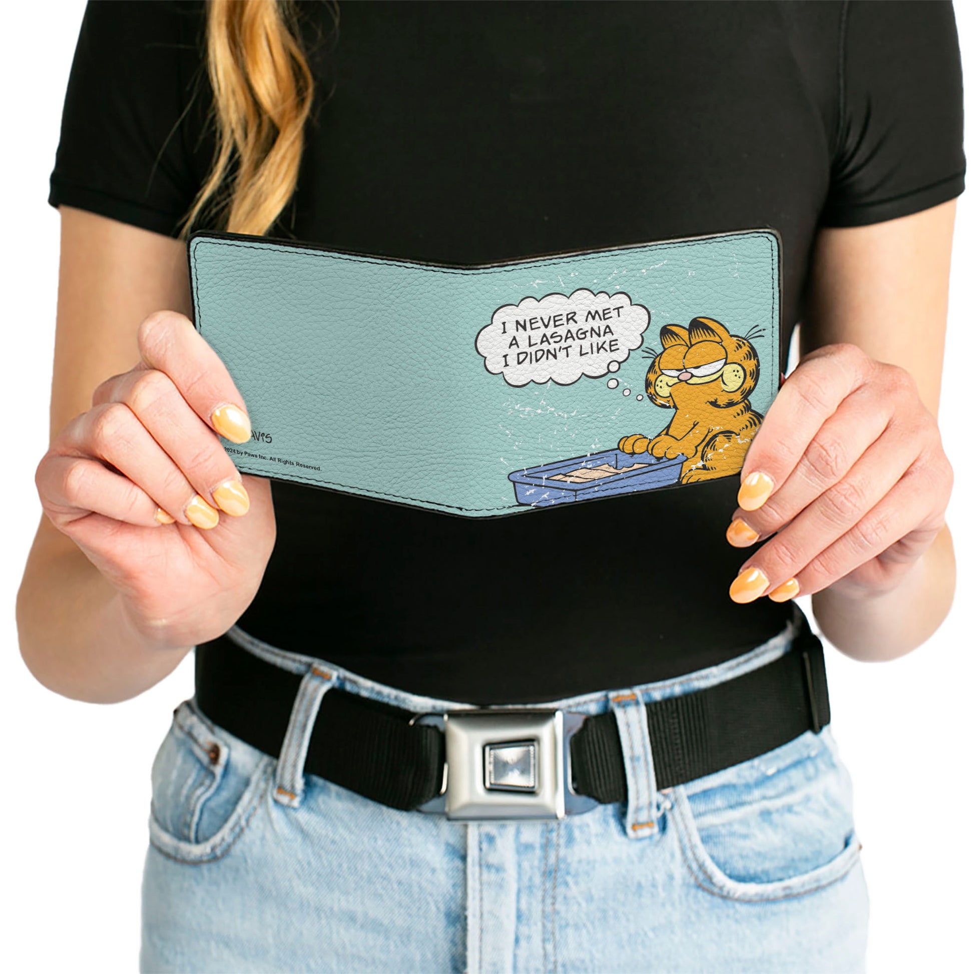 Bi-Fold Wallet - Garfield NEVER MET A LASAGNA Pose Light Blue Bi-Fold Wallets Garfield