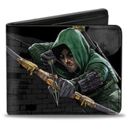 Bi-Fold Wallet - Arrow Aiming Pose + VIGILANTE Bricks Black Grays Bi-Fold Wallets DC Comics