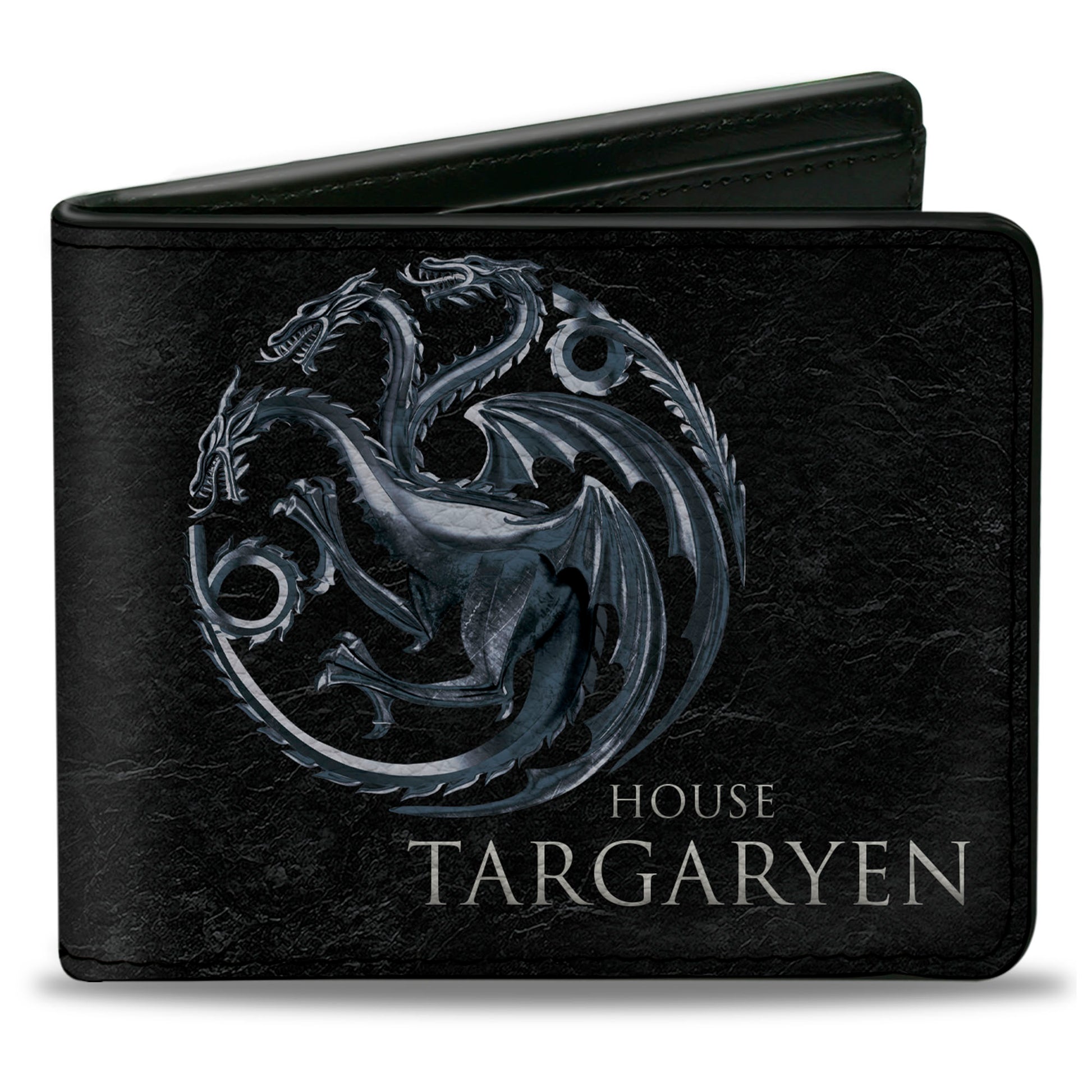 buckle down Bi-Fold Wallet - Game of Thrones HOUSE TARGARYEN Three-Headed Dragon Sigil Black Silvers
