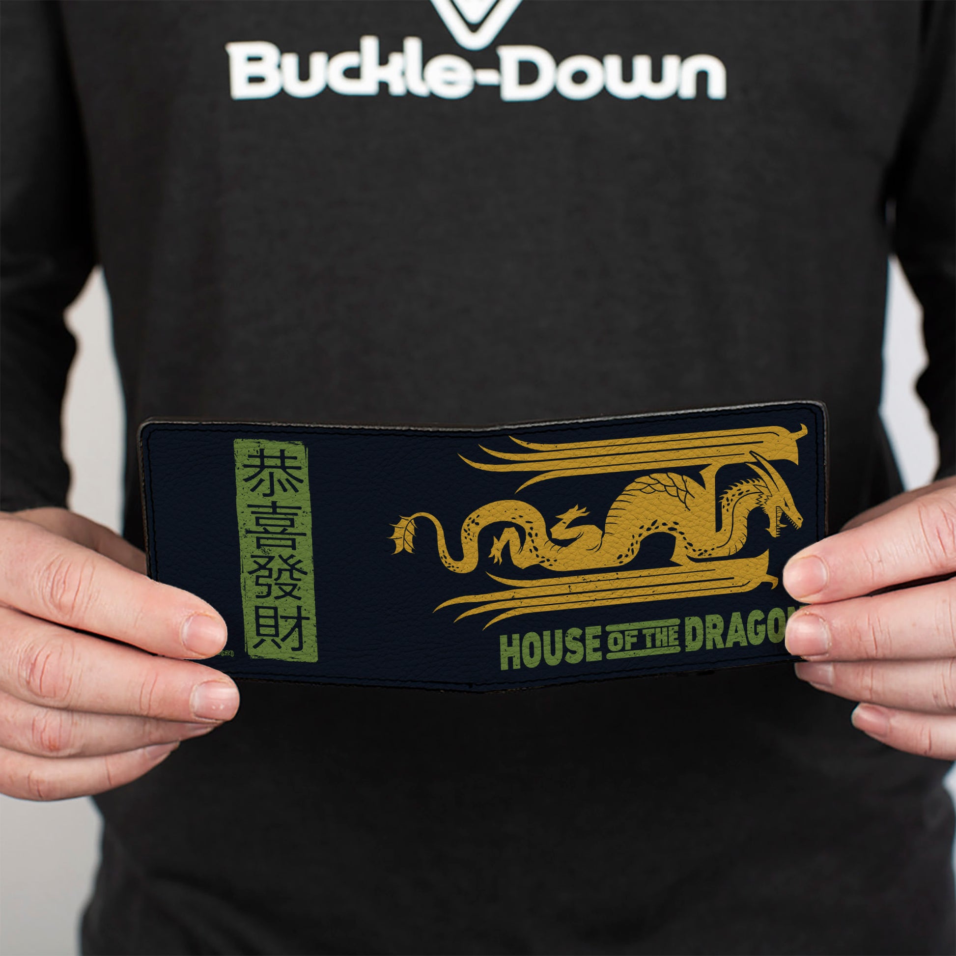 Bi-Fold Wallet - HOUSE OF THE DRAGON Year of the Dragon Icon and Text Black/Gold/Green Bi-Fold Wallets House of the Dragon
