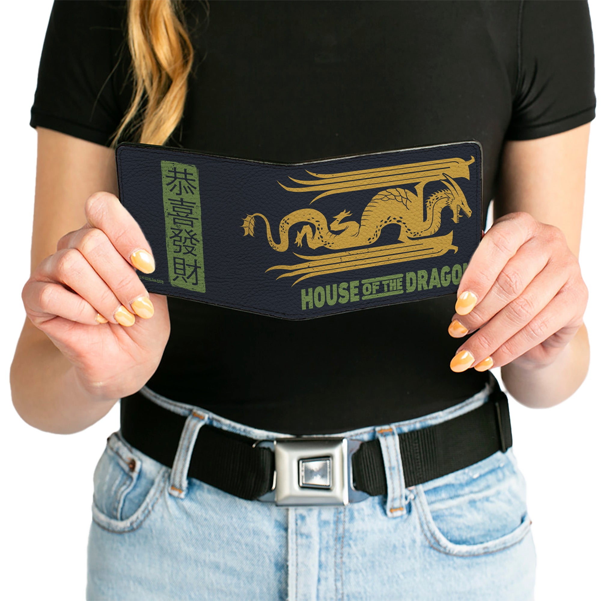Bi-Fold Wallet - HOUSE OF THE DRAGON Year of the Dragon Icon and Text Black/Gold/Green Bi-Fold Wallets House of the Dragon