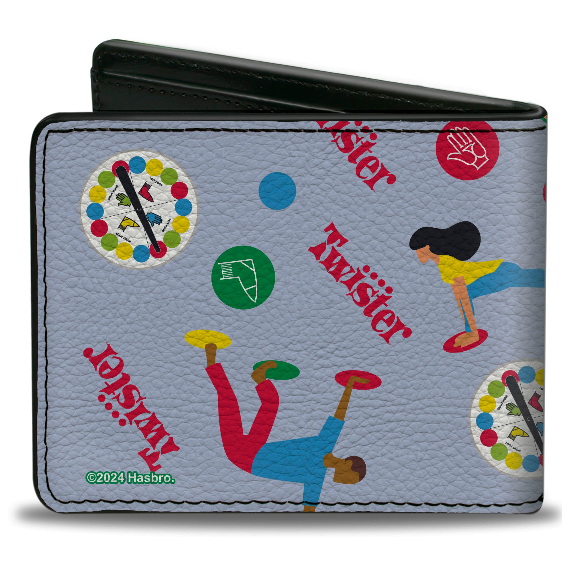 Bi-Fold Wallet - TWISTER Vintage Game Logo and Player Poses Gray/Multi Color Bi-Fold Wallets Twister
