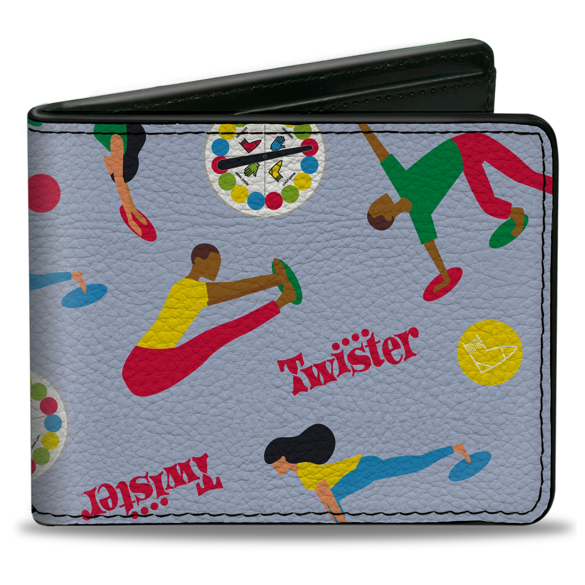 Bi-Fold Wallet - TWISTER Vintage Game Logo and Player Poses Gray/Multi Color Bi-Fold Wallets Twister