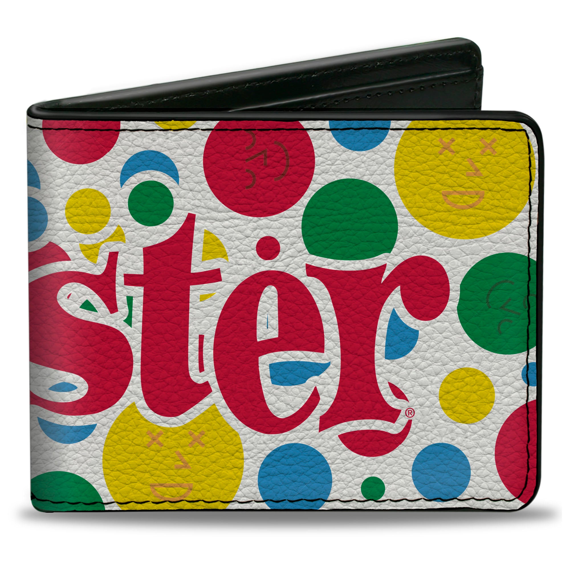 Bi-Fold Wallet - TWISTER Game Icons and Circle Expressions White/Multi Color Bi-Fold Wallets Twister