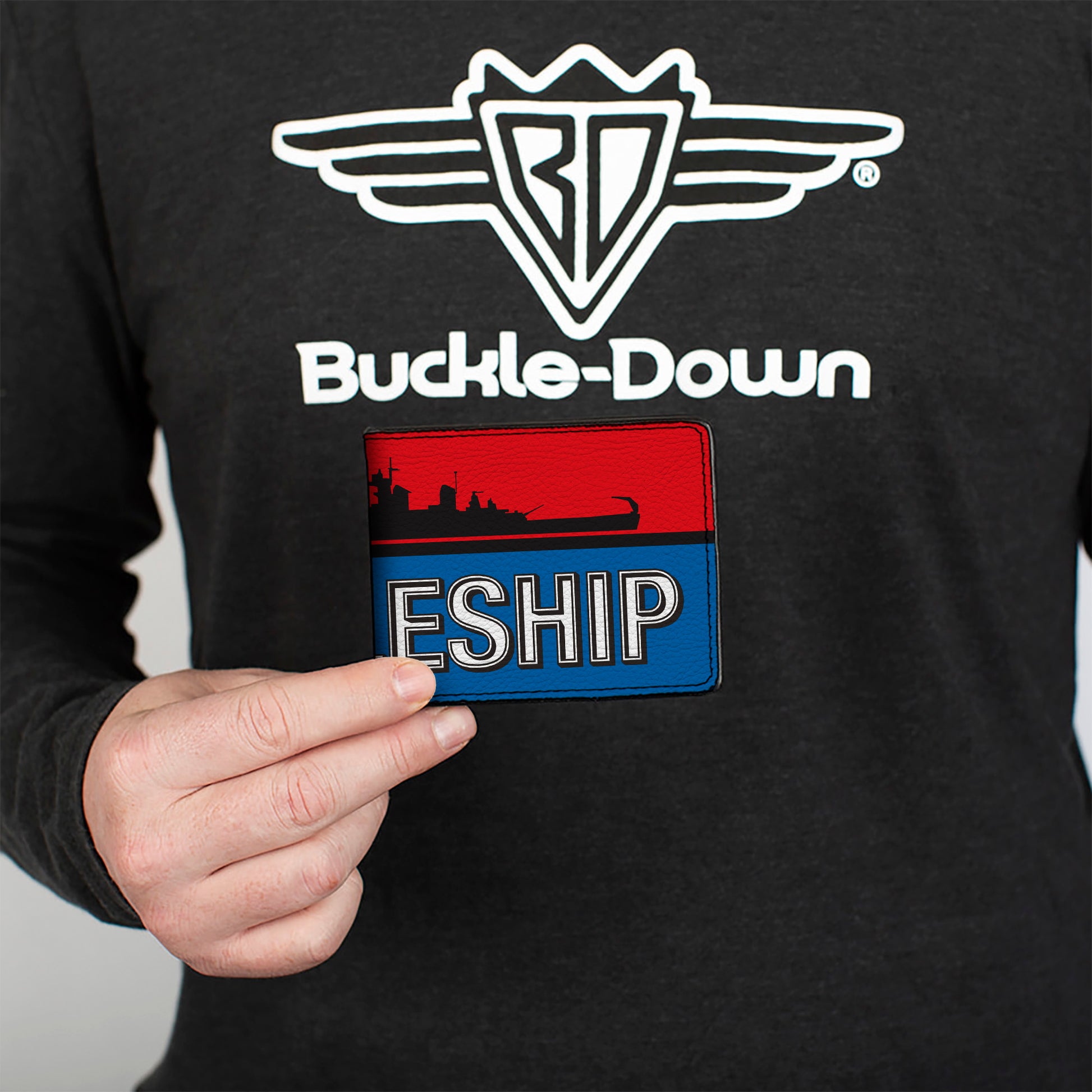 Bi-Fold Wallet - BATTLESHIP Ship Silhouette and Text Red/Blue/Black/White Bi-Fold Wallets Battleship