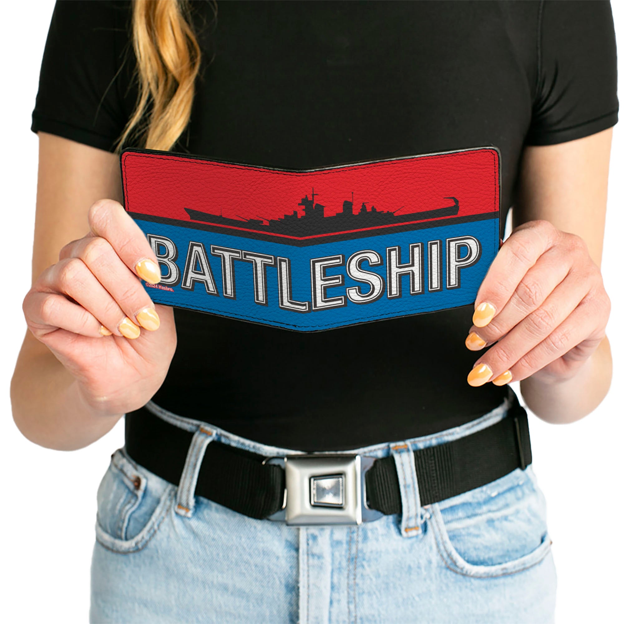 Bi-Fold Wallet - BATTLESHIP Ship Silhouette and Text Red/Blue/Black/White Bi-Fold Wallets Battleship