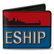 Bi-Fold Wallet - BATTLESHIP Ship Silhouette and Text Red/Blue/Black/White Bi-Fold Wallets Battleship